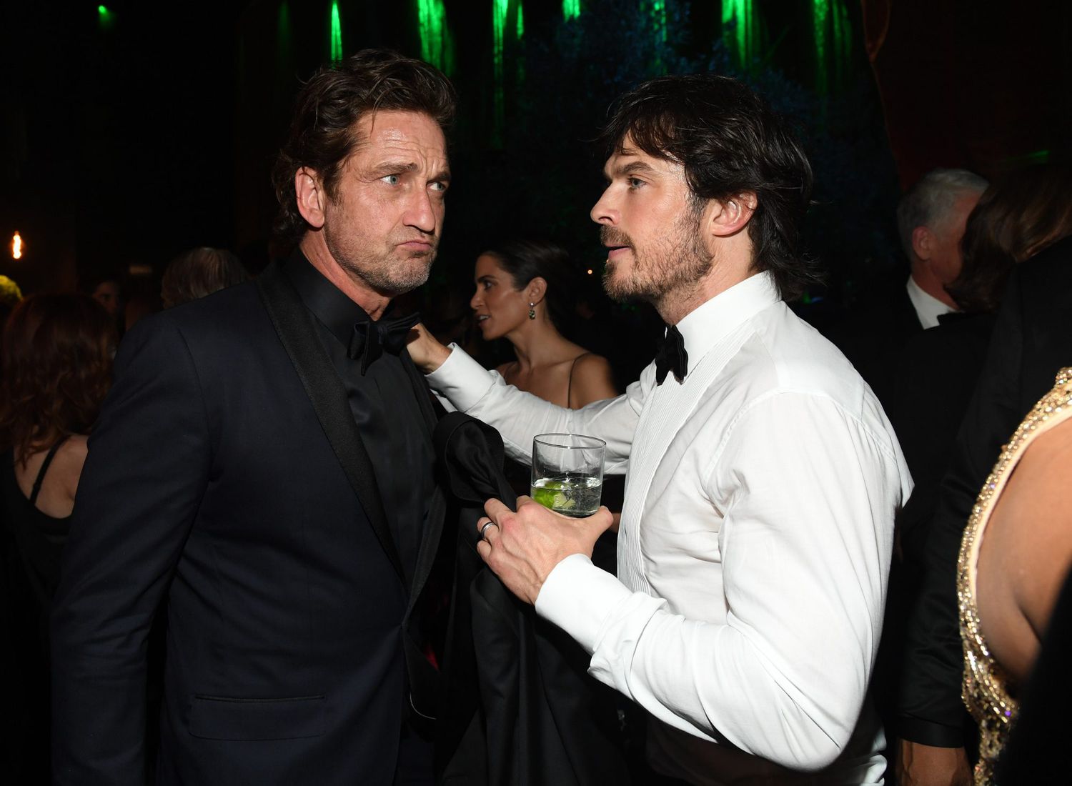 <p>Gerard Butler and Ian Somerhalder may be in deep in discussion about how to really achieve that perfect five o'clock shadow at the Vanity Fair party.</p>
                            
