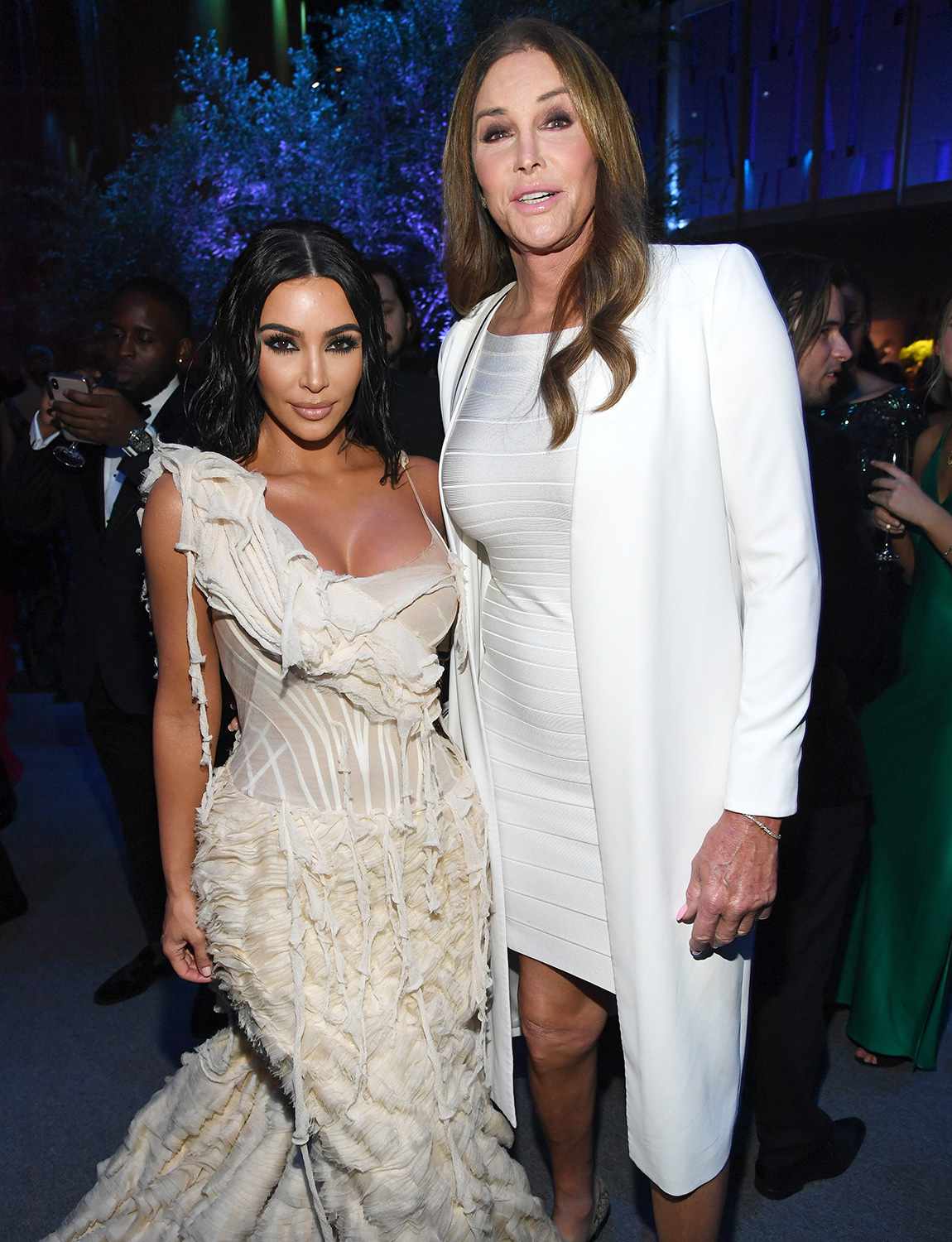 Kim Kardashian West and Caitlyn Jenner attend the 2020 Vanity Fair Oscar Party hosted by Radhika Jones at Wallis Annenberg Center for the Performing Arts on February 09, 2020 in Beverly Hills, California