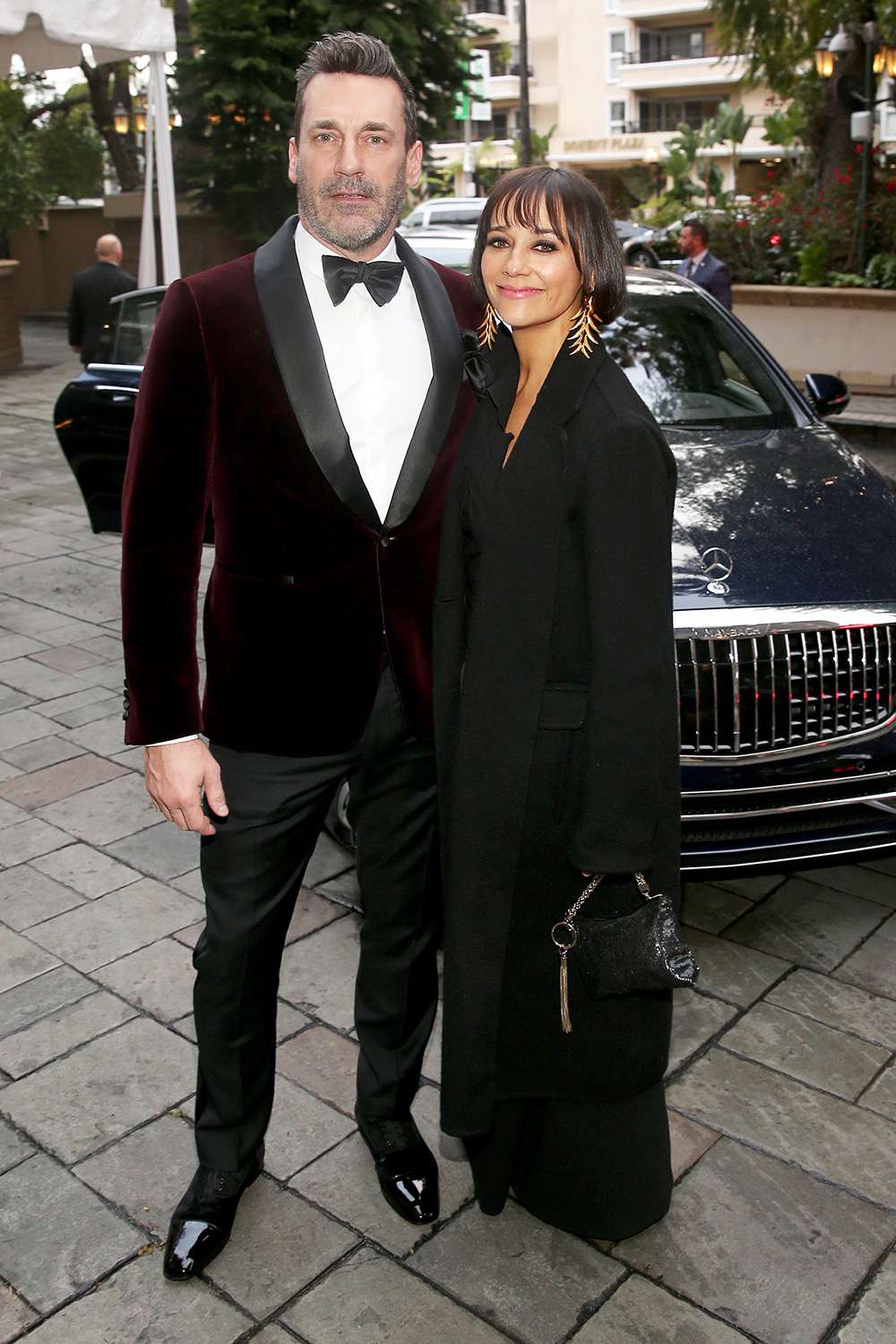 Jon Hamm and Rashida Jones attend the Mercedes-Benz Academy Awards Viewing Party at The Four Seasons Hotel Los Angeles at Beverly Hills on February 09, 2020 in Los Angeles, California