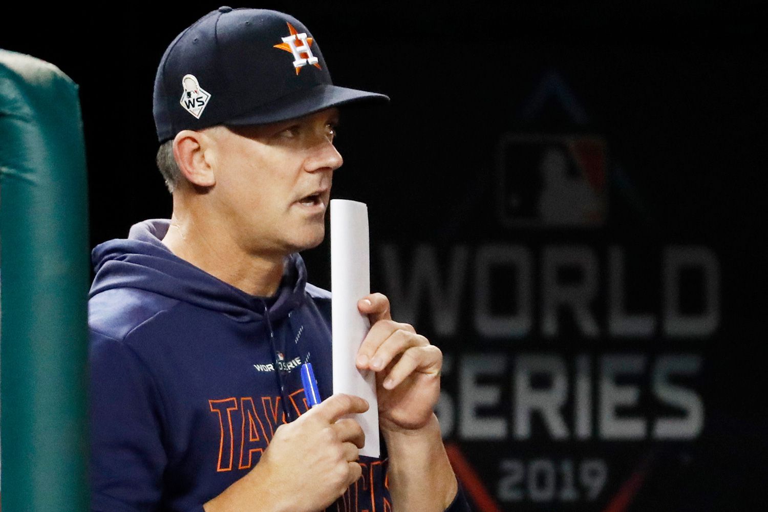 Houston Astros manager AJ Hinch watches during the seventh inning of Game 4 of the baseball World Series against the Washington Nationals, in Washington World Series Astros Nationals Baseball, Washington, USA - 26 Oct 2019