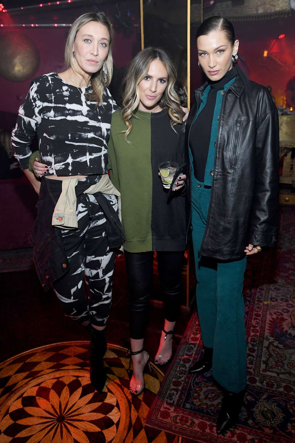 Alana Hadid, Emily Perlstein and Bella Hadid attend the La Detresse Launch Party FW2020 at Gospel Soho on February 08, 2020 in New York City