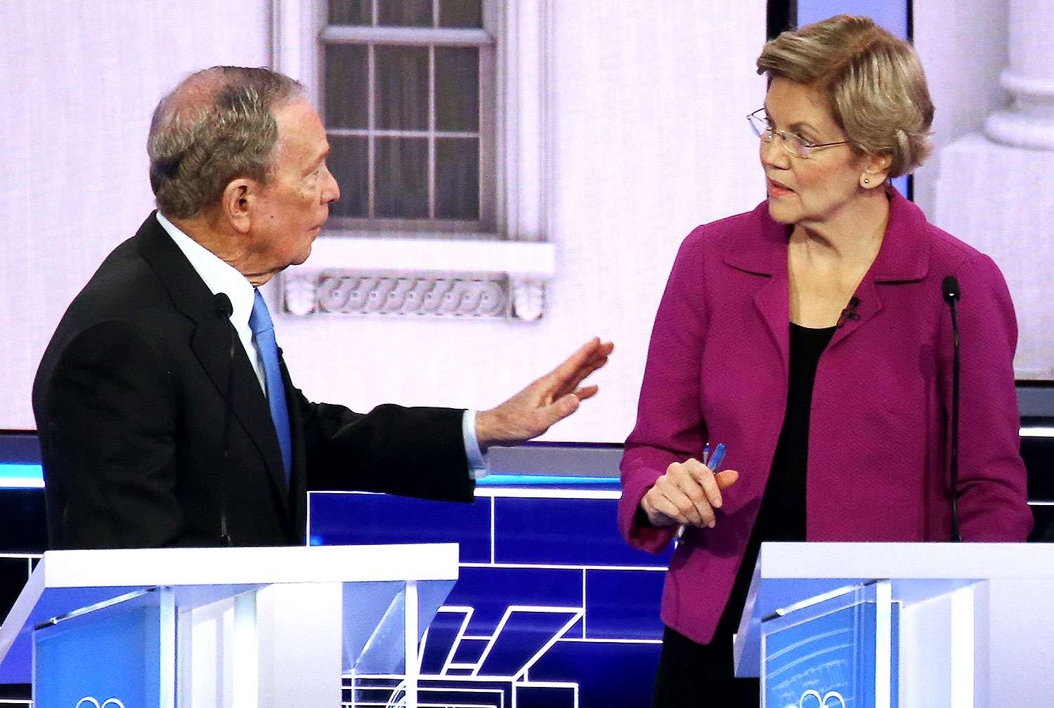 Democratic presidential candidates former New York City Mayor Mike Bloomberg and Sen. Elizabeth Warren