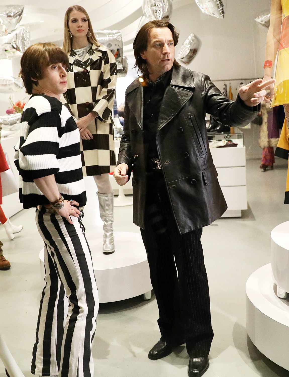 Ewan McGregor, as Roy Halston and Rory Culkin, as Joel Shumacher filming a scene inside a clothing store at the Netflix series "Halston" set in the meatpacking District, Manhattan