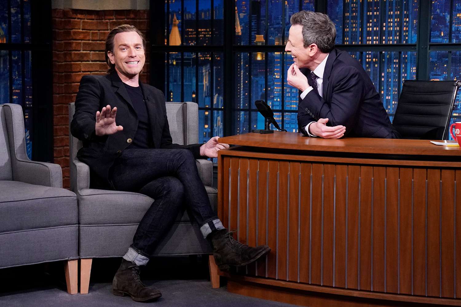 948 -- Pictured: (l-r) Actor Ewan McGregor during an interview with host Seth Meyers on February 5, 2020