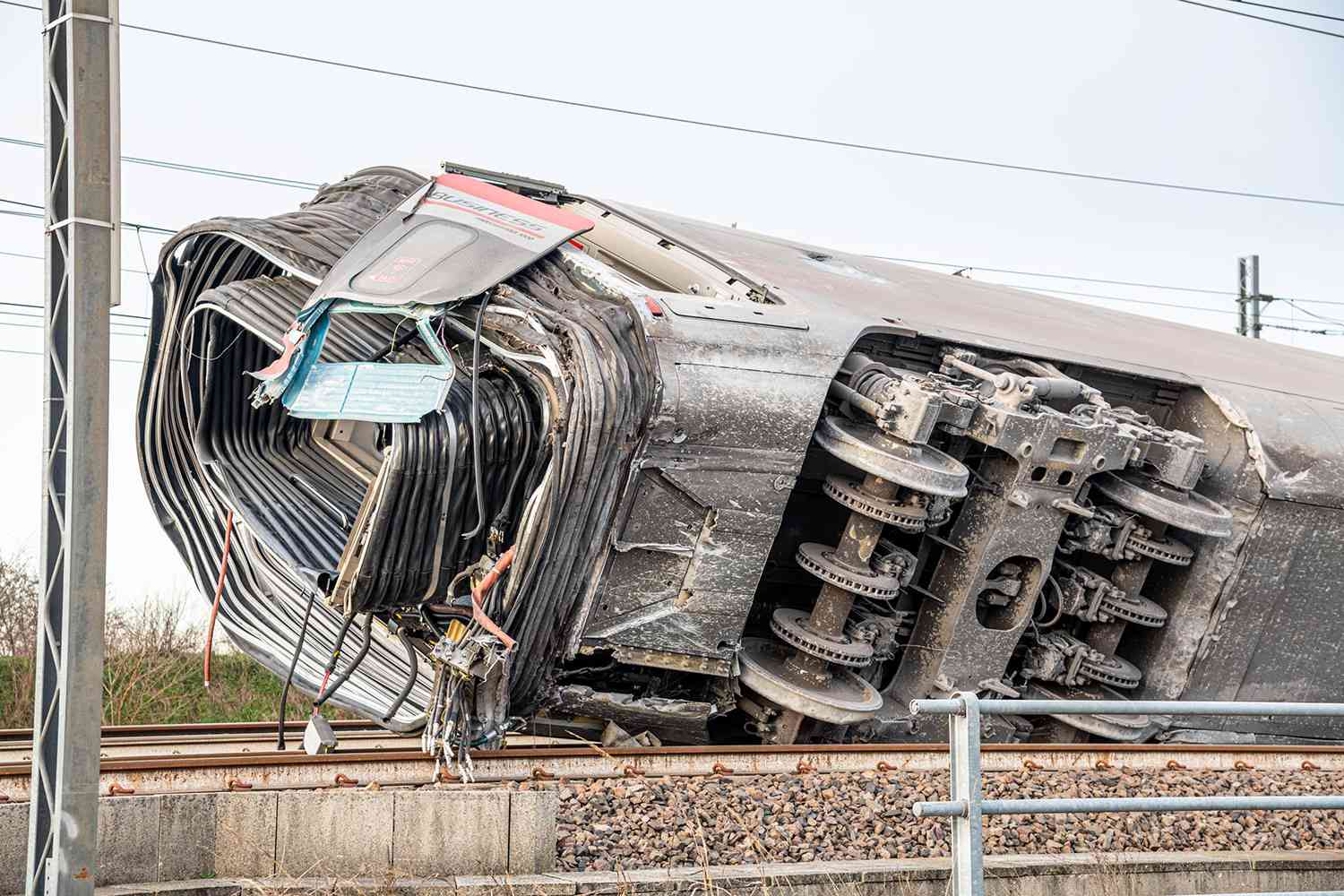 Scene of the train derailment High-speed passenger train derails, Ospedaletto Lodigiano, Italy - 06 Feb 2020