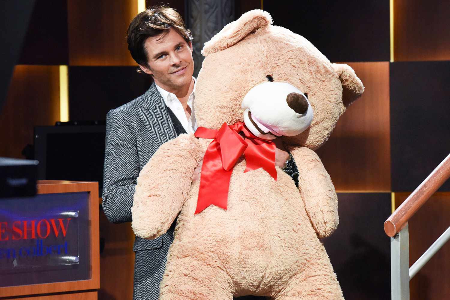 The Late Show with Stephen Colbert and guest James Marsden during Thursday's February 13, 2020