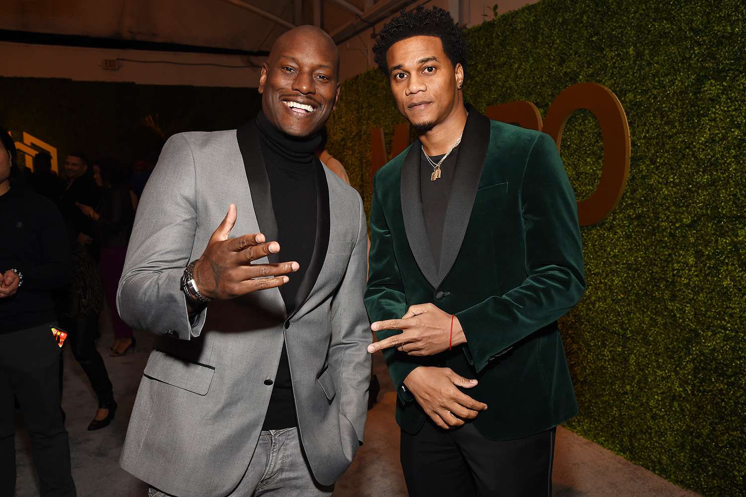 Tyrese Gibson and Cory Hardrict attend Grey Goose Toasts To A Year Of Victorious Filmmaking at The MACRO Pre-Oscars Party at Fig & Olive on February 06, 2020 in West Hollywood, California