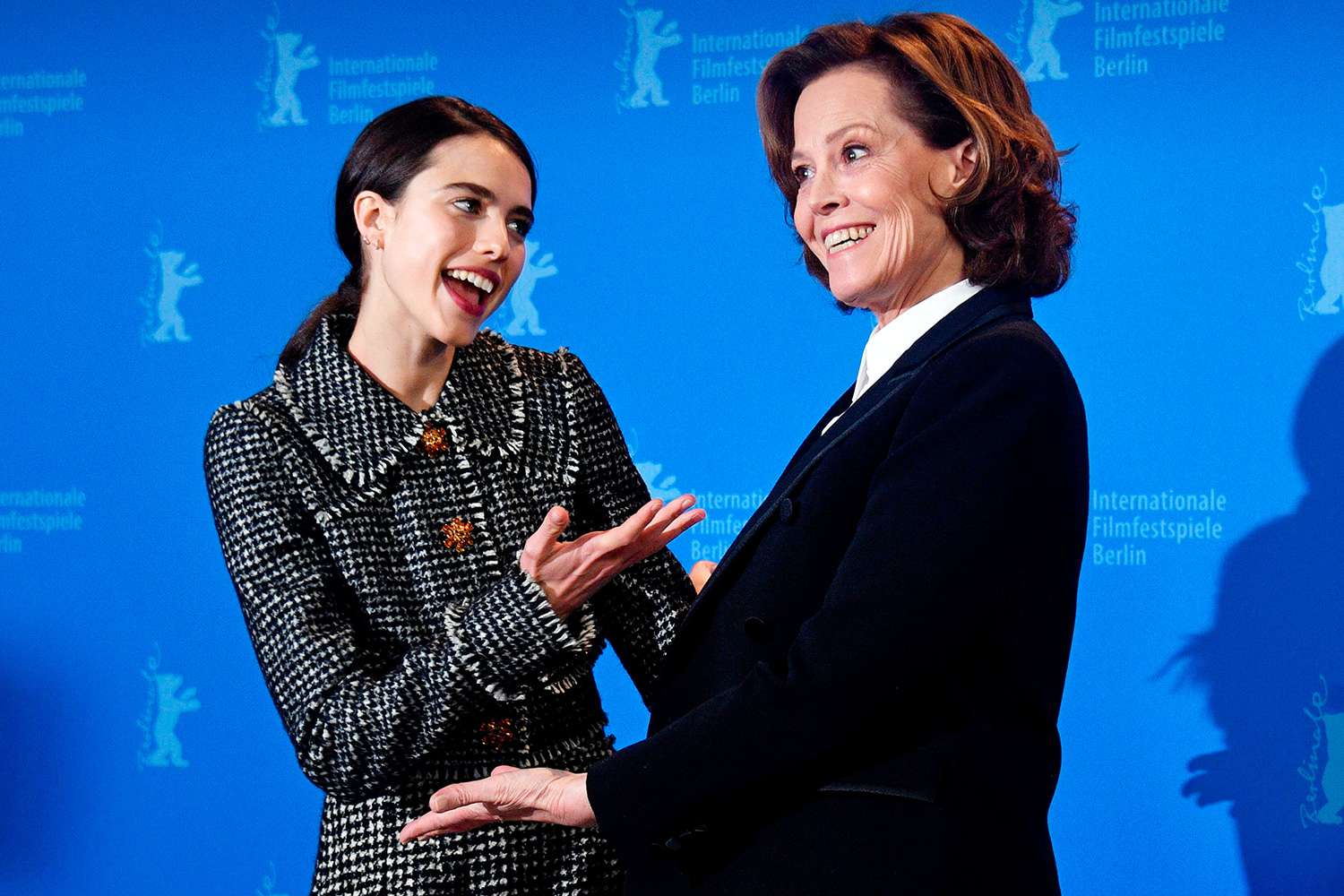 Margaret Qualley (L) and US actress Sigourney Weaver pose for medias during a photocall for the film "My Salinger year" screened at the Berlinale Special Gala in Berlin on February 20, 2020
