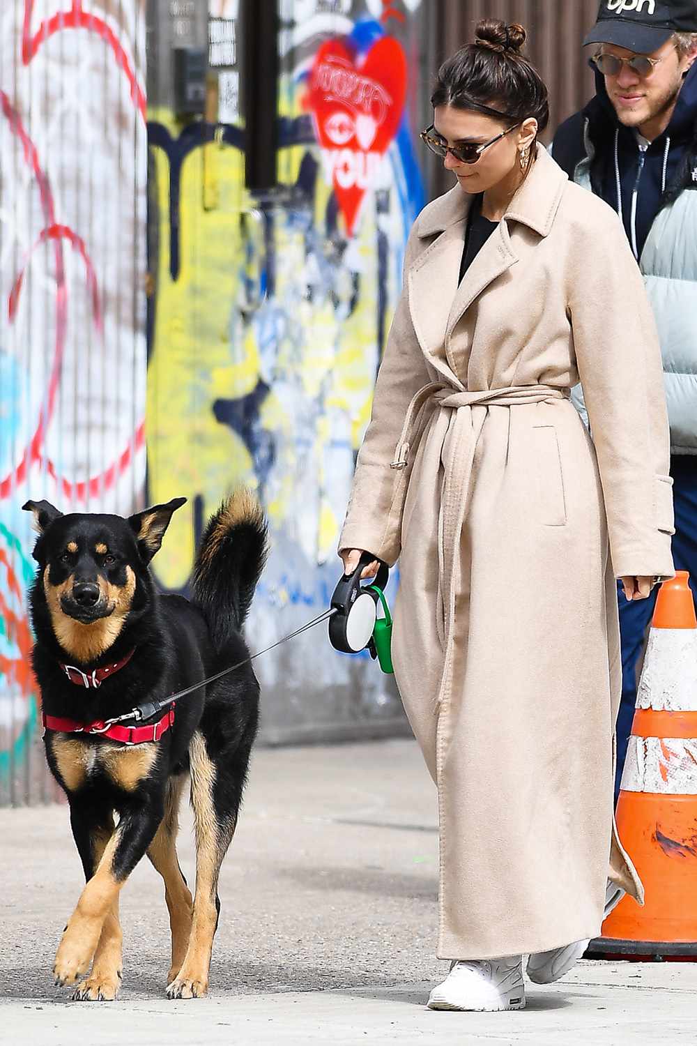 Emily Ratajkowski and husband Sebastian Bear-McClard walk their dog Colombo in New York City