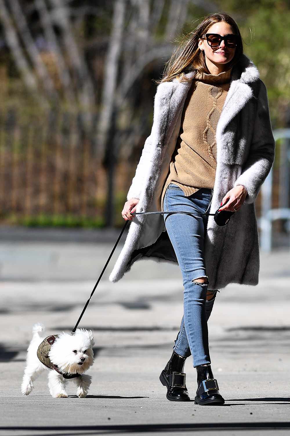 Olivia Palermo and husband Johannes Huebl walk their dog in Brooklyn,New York