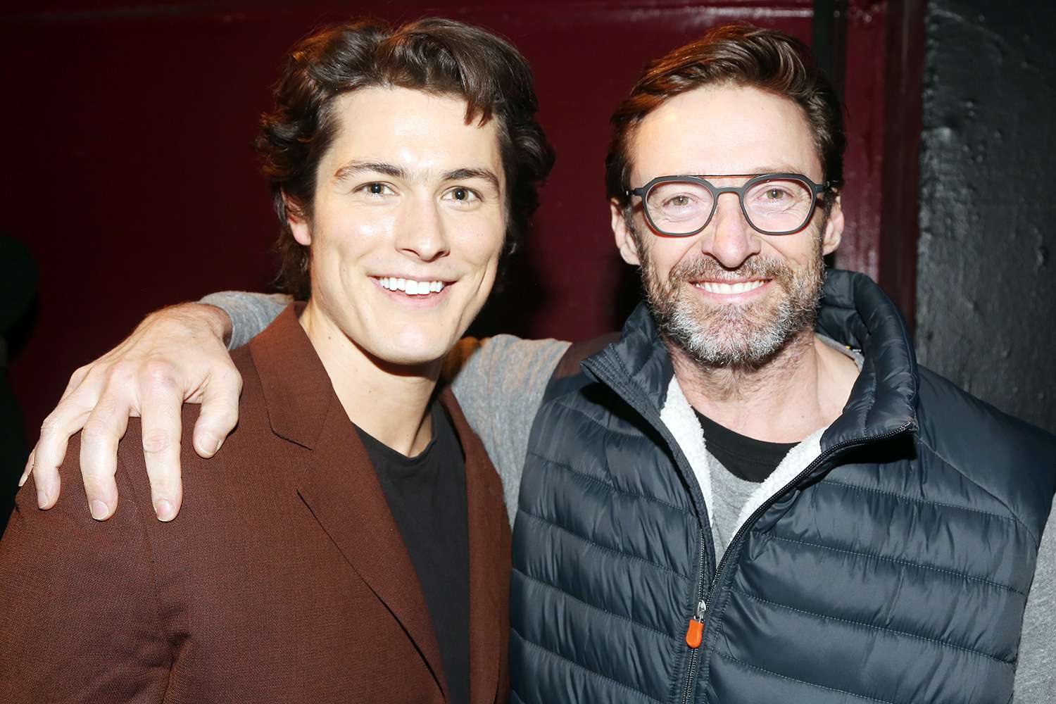 Wolfgang Novogratz and Hugh Jackman pose backstage at the limited engagement play "The Atheist" at Urban Stages Theatre on March 1, 2020 in New York City.