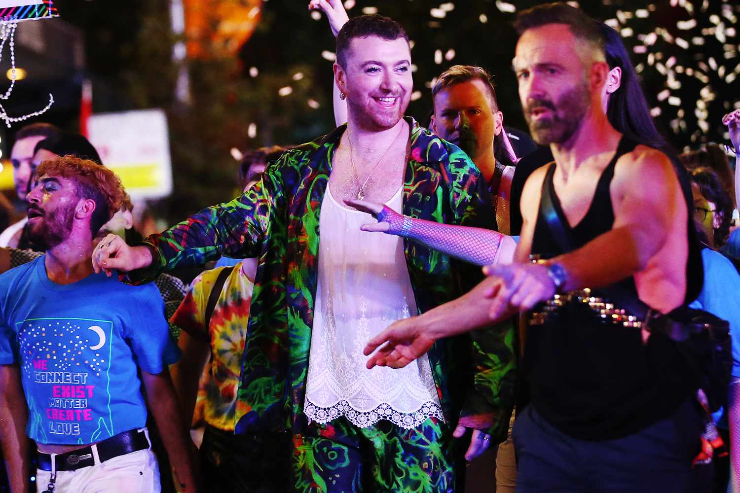 Sam Smith celebrates during the 2020 Sydney Gay & Lesbian Mardi Gras Parade on February 29, 2020 in Sydney, Australia