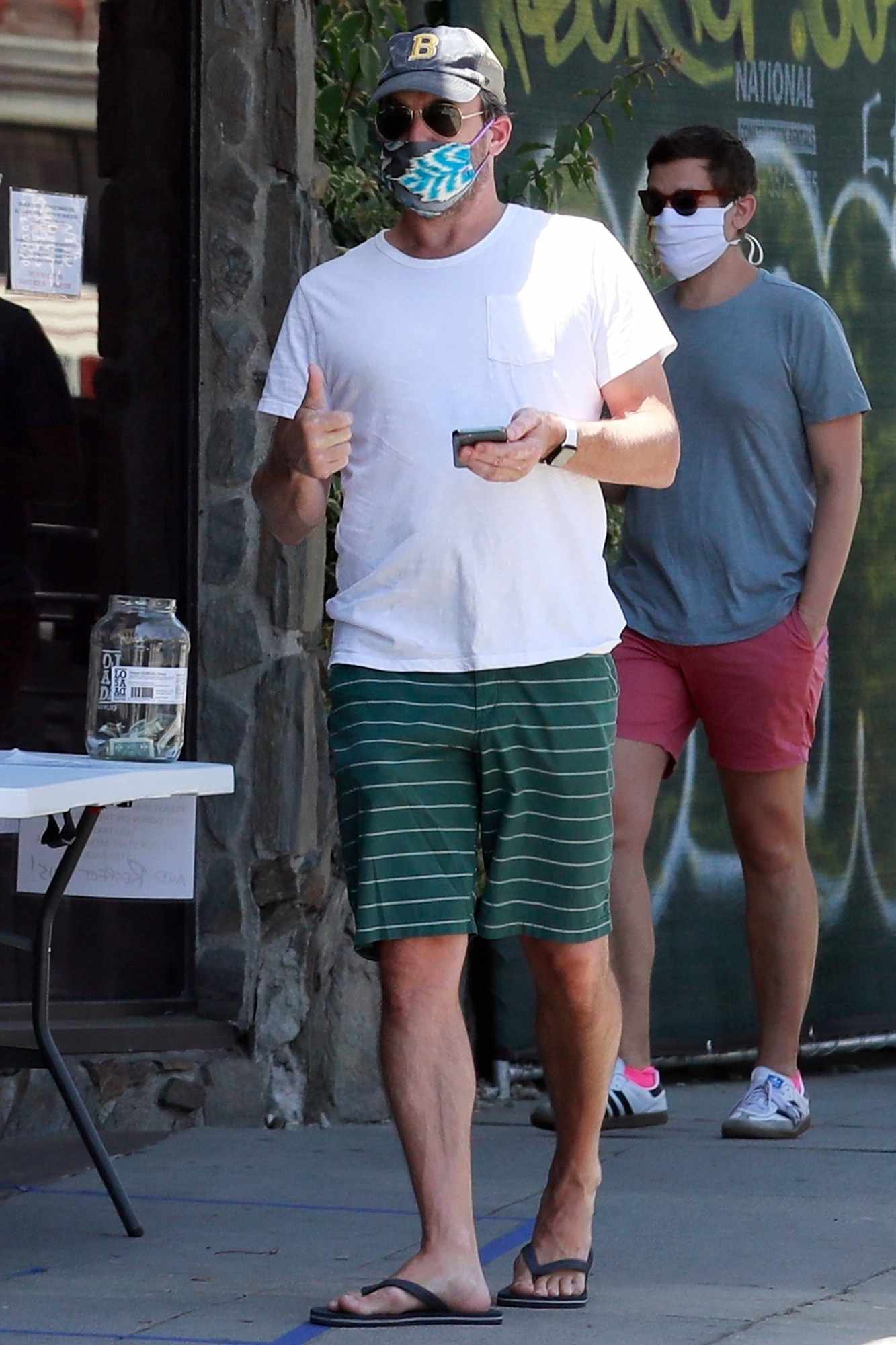Jon Hamm wears a protective mask while picking up some meat in Los Feliz
