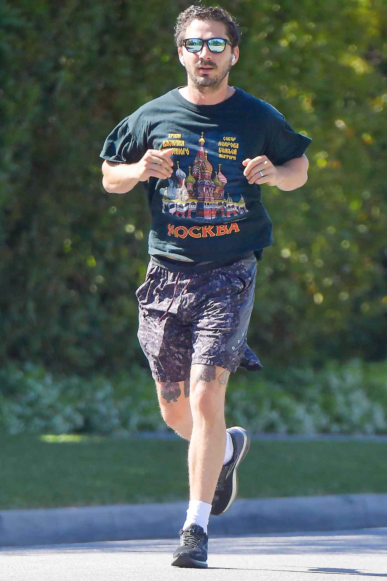 Shia Labeouf goes out for a morning run in Pasadena