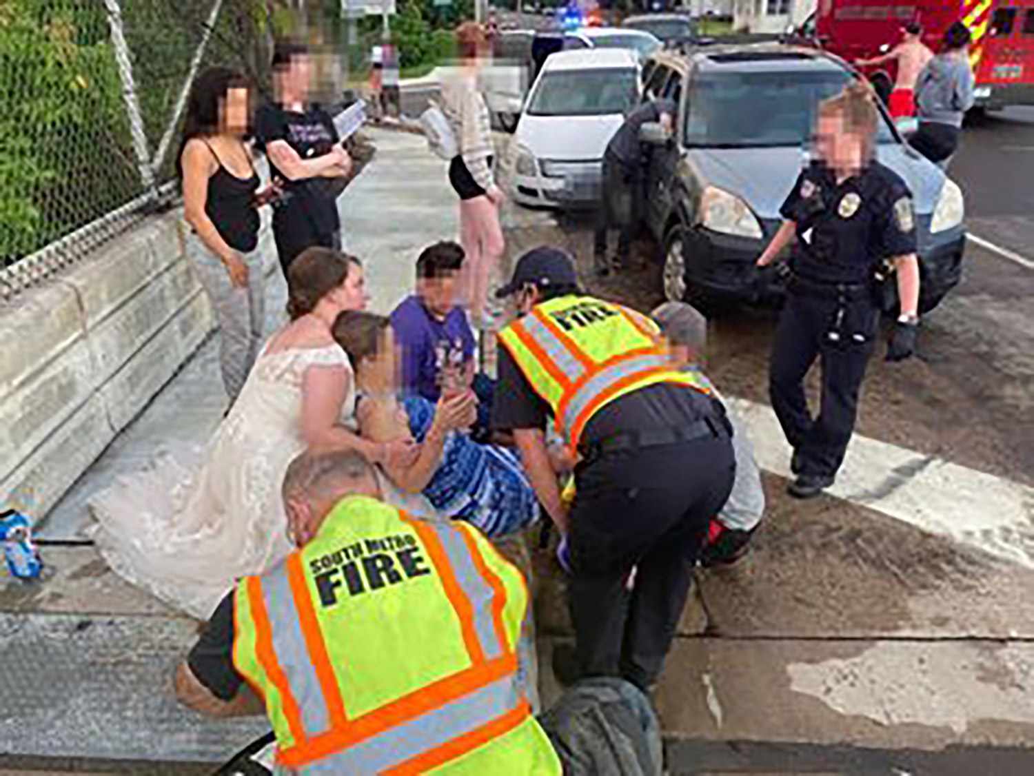 bride helps crash victim