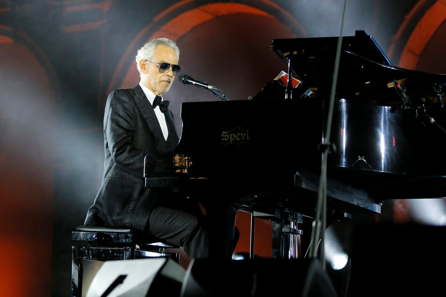 Andrea Bocelli performs during the party at the LuisaViaRoma for Unicef event at La Certosa di San Giacomo on August 29, 2020
