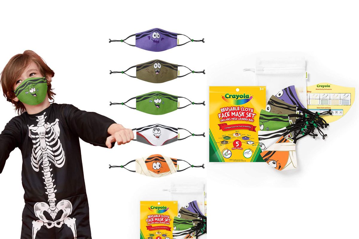 Crayola Reusable Cloth Kids Face Mask Set, Halloween Tip Faces
