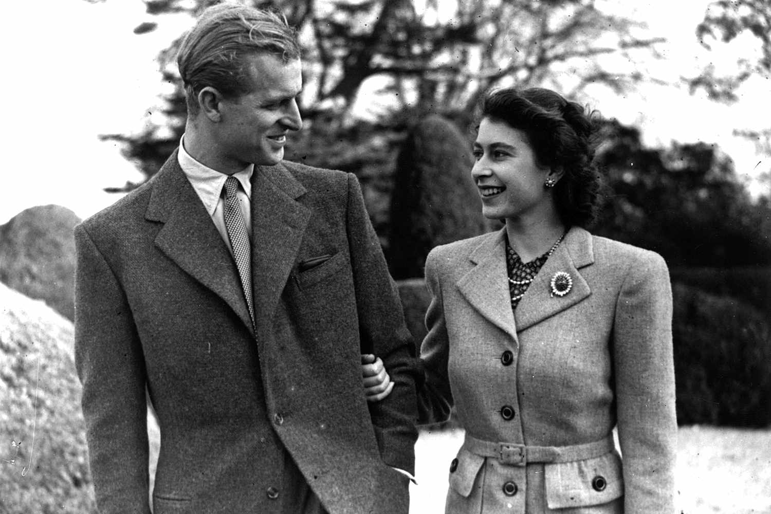 Princess Elizabeth and The Prince Philip, Duke of Edinburgh enjoying a walk during their honeymoon