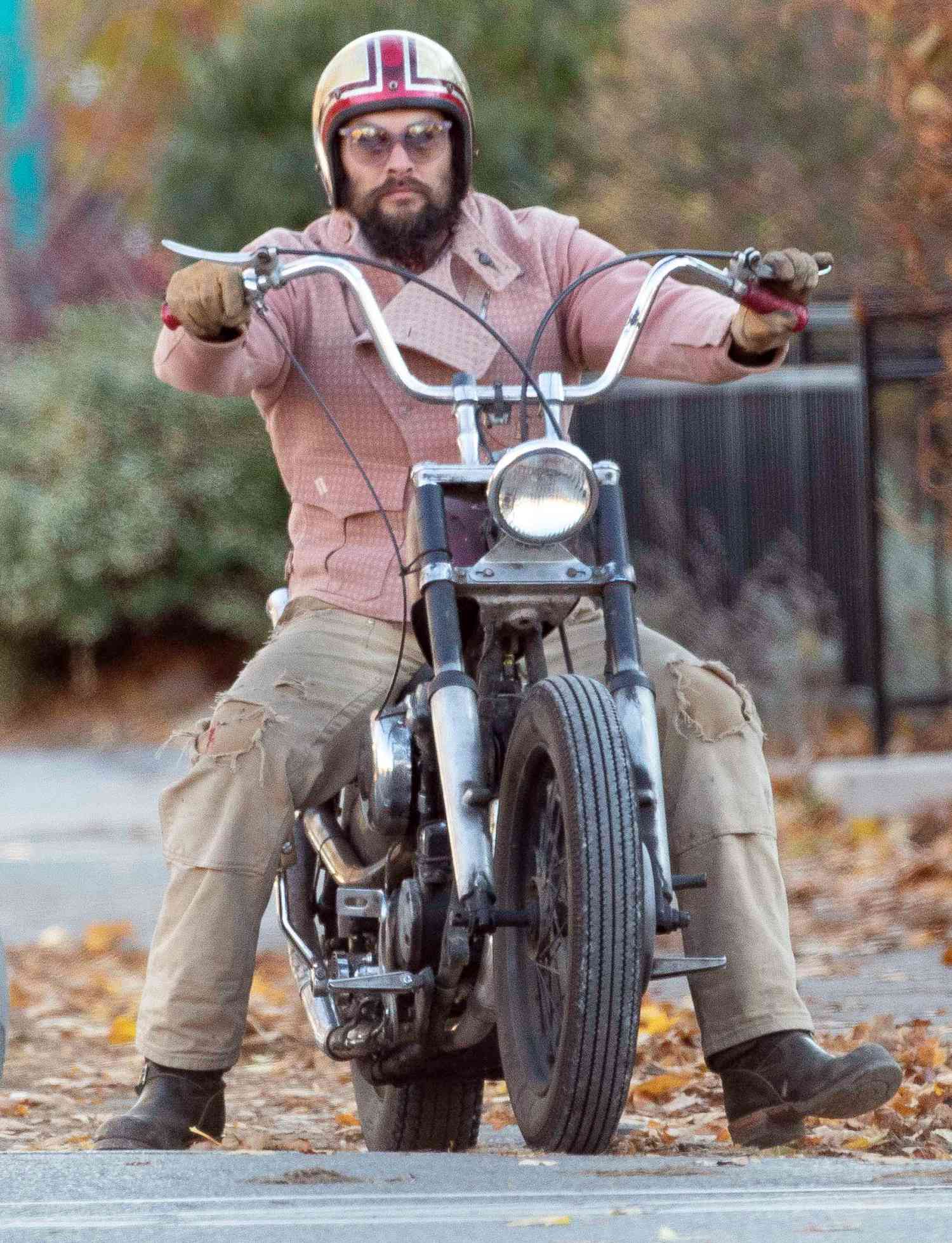Jason Momoa is Spotted Riding His Harley-Davidson Motorcycle around Toronto.