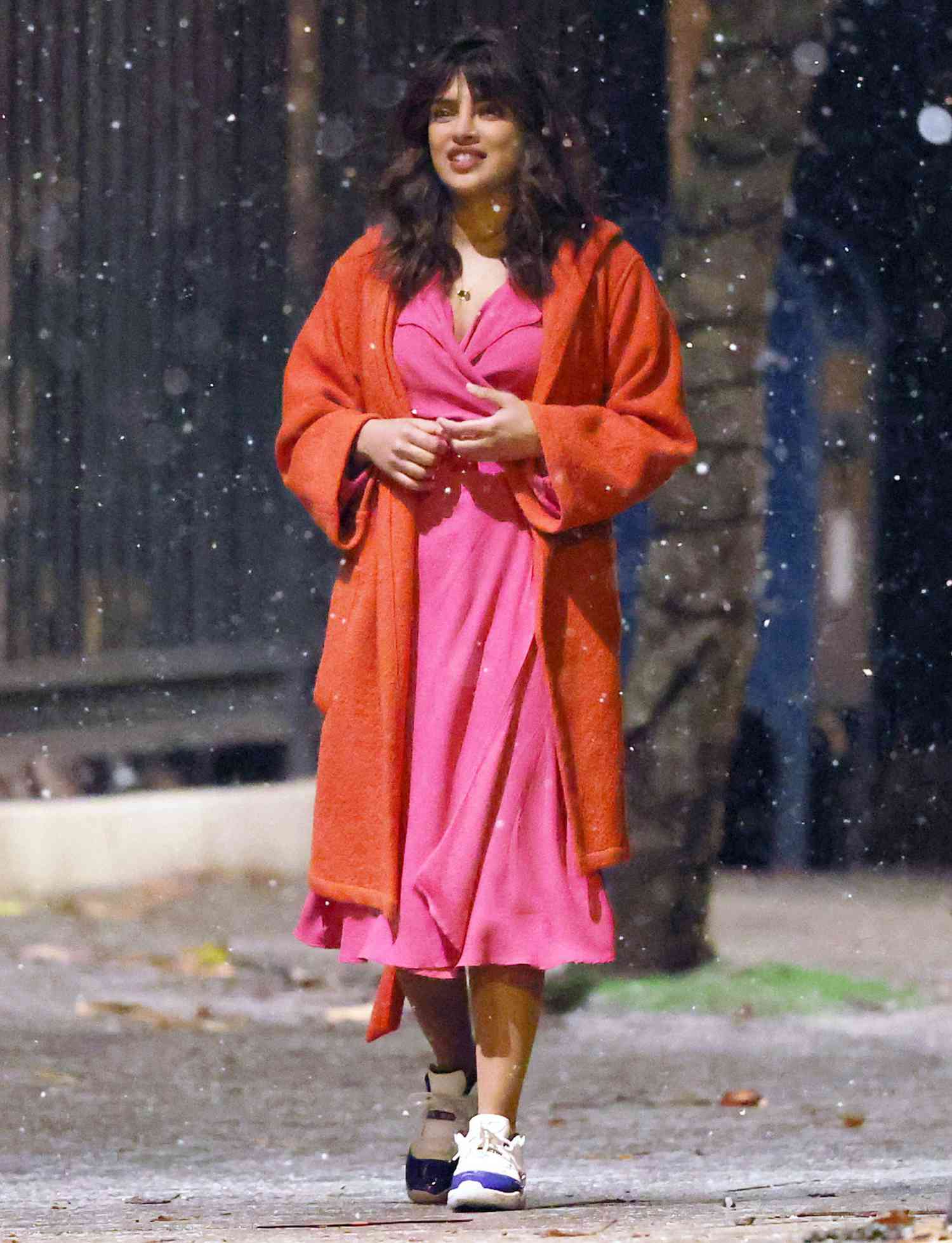 Priyanka Chopra Jonas And Sam Heughan Kiss Filming Romantic Snowy Scene For New Movie 'Text For You'