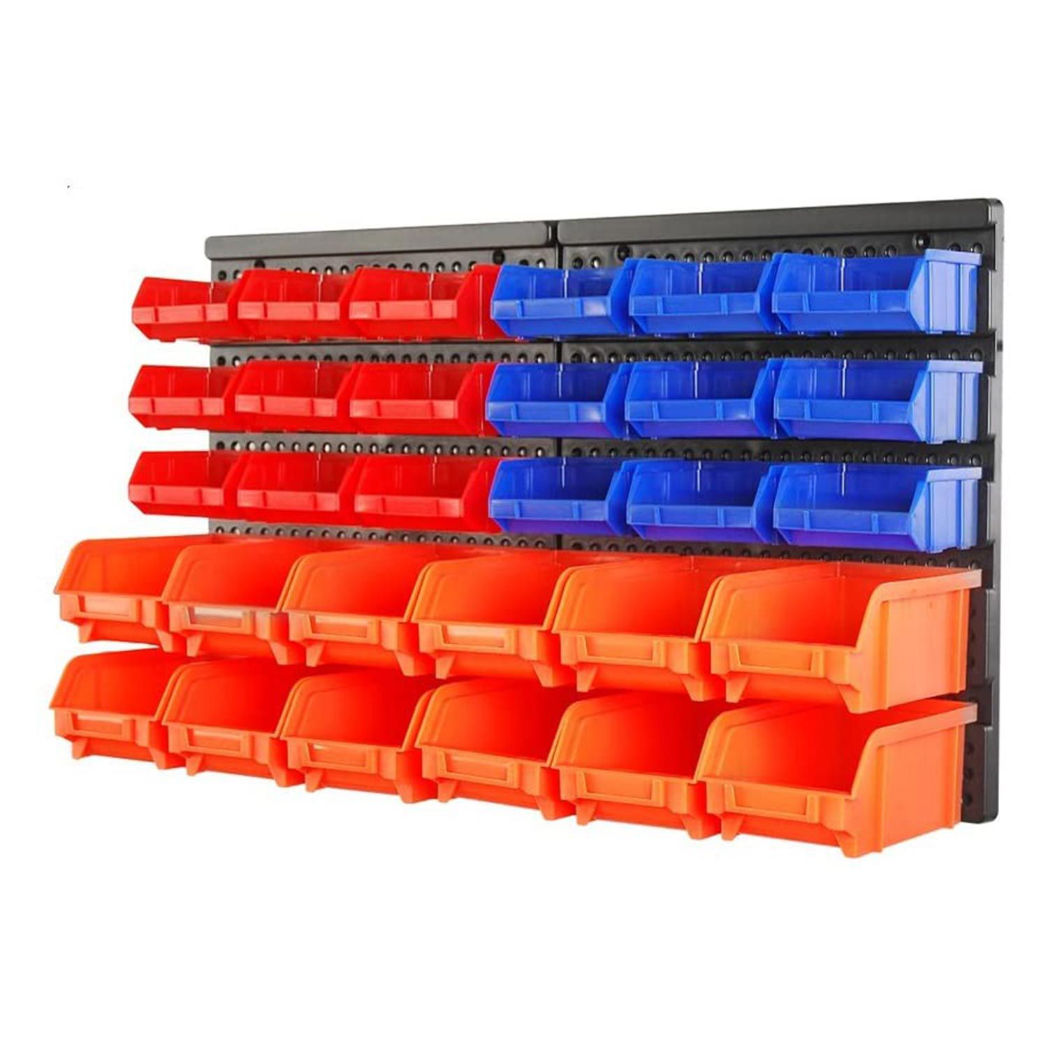 HORUSDY Wall Mounted Storage Bins Parts Rack 30PC Bin Organizer Garage Plastic Shop Tool