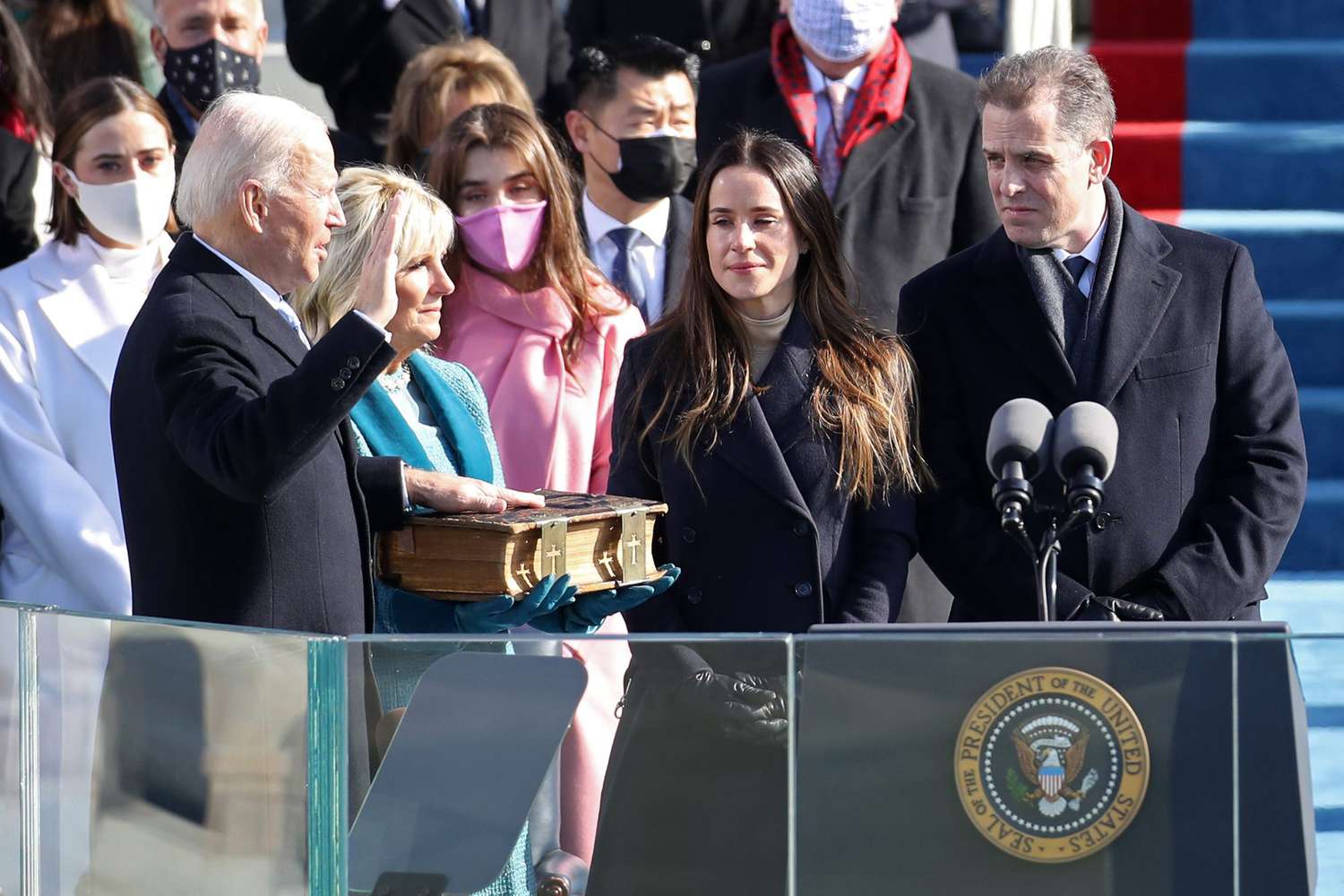 Joe Biden is sworn in as U.S. President as his wife Dr. Jill Biden looks on during his inauguration on the West Front of the U.S. Capitol on January 20, 2021 in Washington, DC
