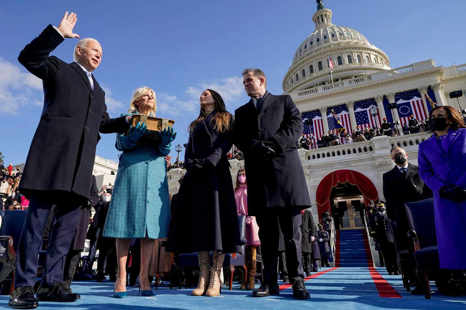 Joe Biden is sworn in as the 46th president of the United States by Chief Justice John Roberts, as Jill Biden and their children Ashley and Hunter look on on the West Front of the U.S. Capitol on January 20, 2021 in Washington