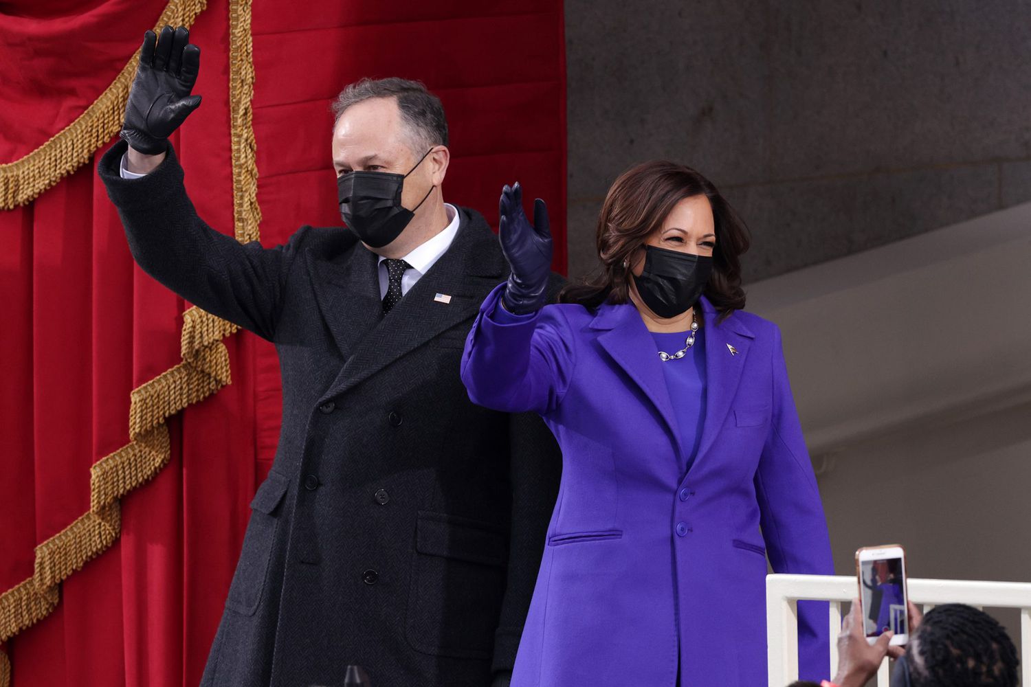 U.S. Vice President-elect Kamala Harris and husband Doug Emhoff arrive to the inauguration of U.S. President-elect Joe Biden on the West Front of the U.S. Capitol on January 20, 2021 in Washington, DC