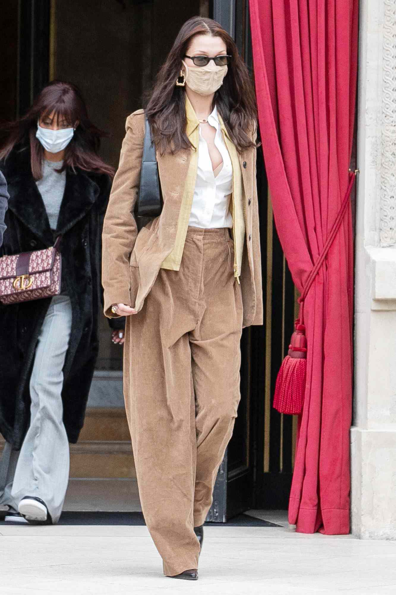 Model Bella Hadid is seen on January 26, 2021 in Paris, France