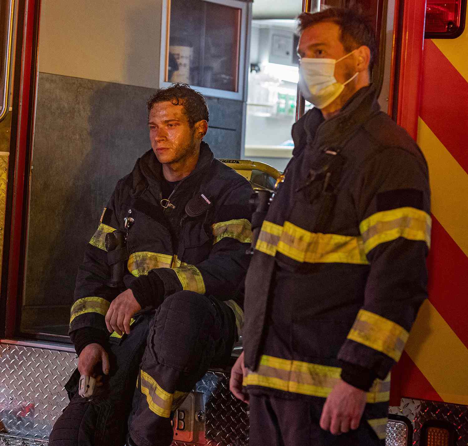 9-1-1: L-R: Oliver Stark and Peter Krause in the &ldquo;Buck Begins&rdquo; episode