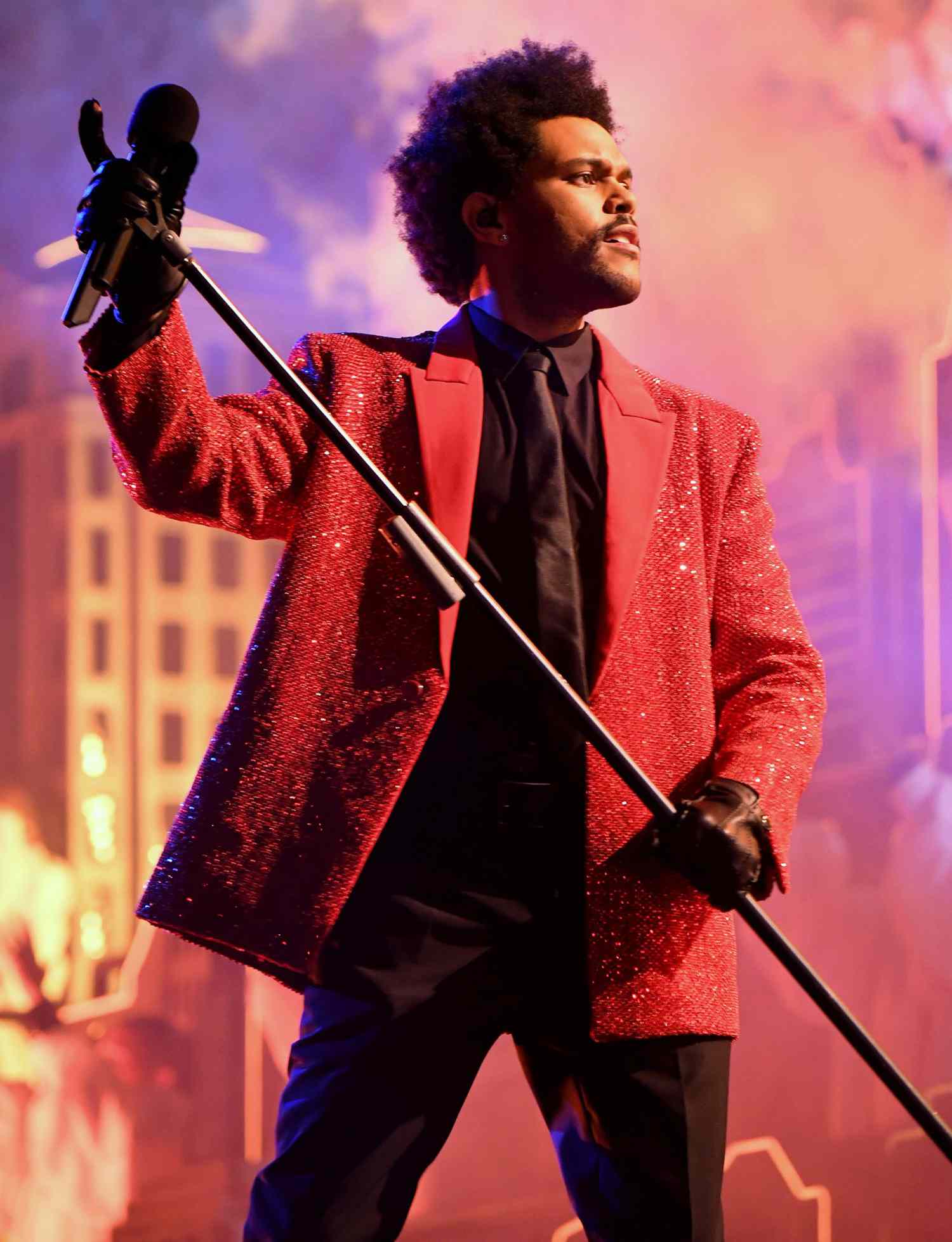 The Weeknd performs for the Super Bowl LV Halftime Show at Raymond James Stadium