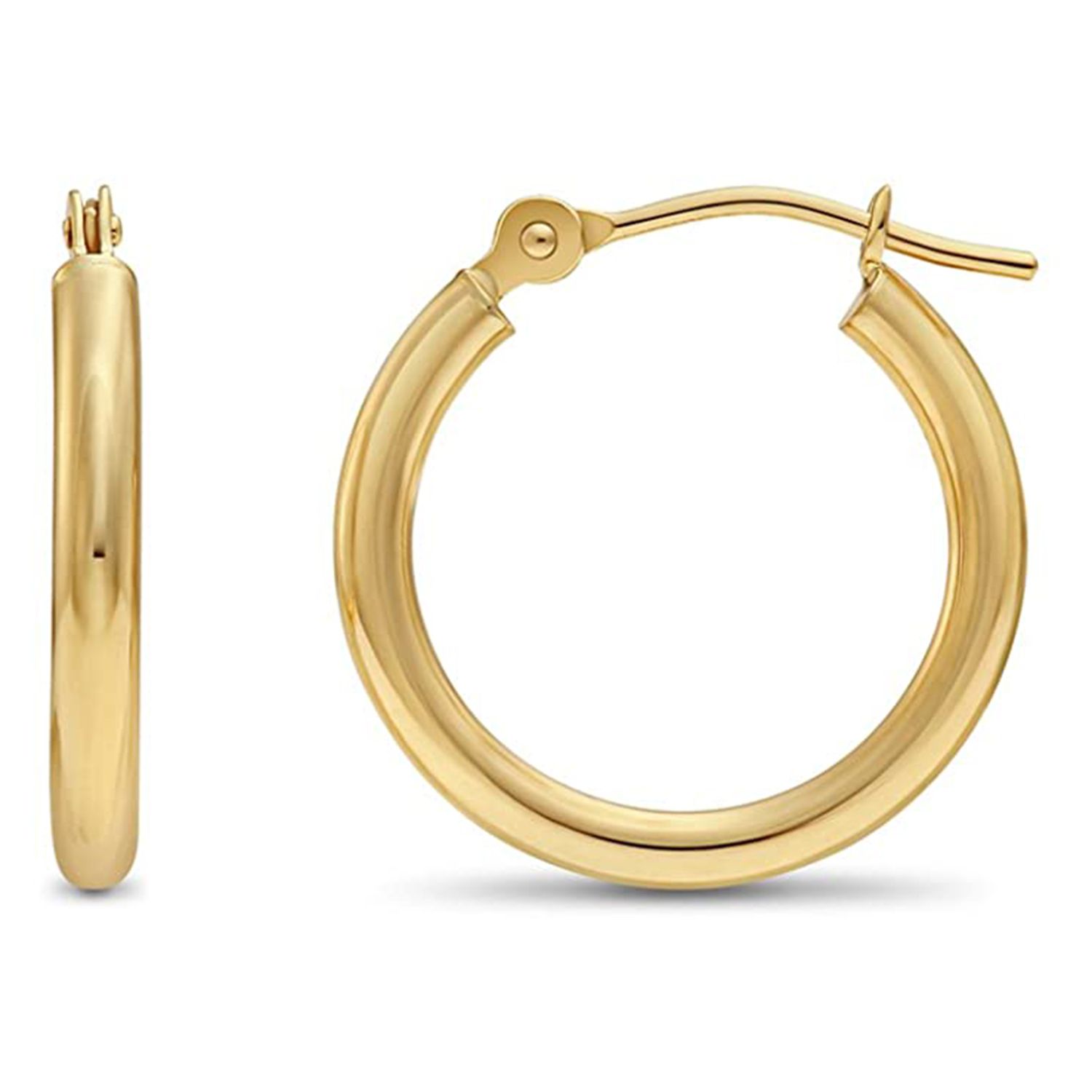 14k Yellow Gold Classic Shiny Polished Round Hoop Earrings