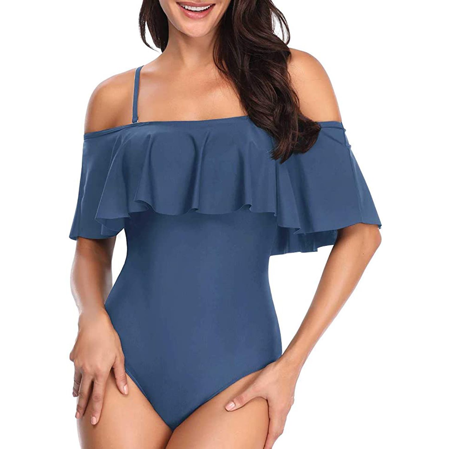 Tempt Me Womens One Piece Swimsuit Vintage Off Shoulder Ruffled Bathing Suits