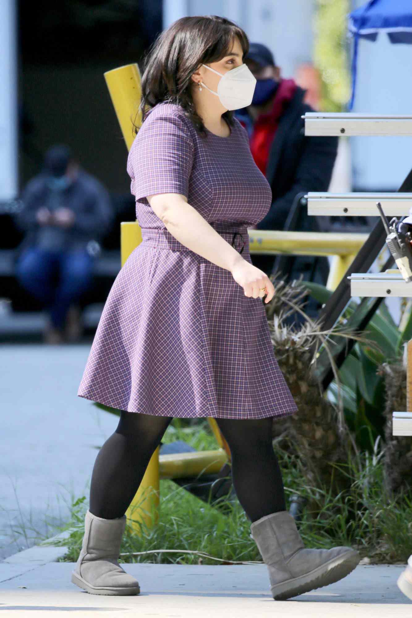 Beanie Feldstein is Pictured on the Set of 'American Crime Story: Impeachment' Filming in Los Angeles.