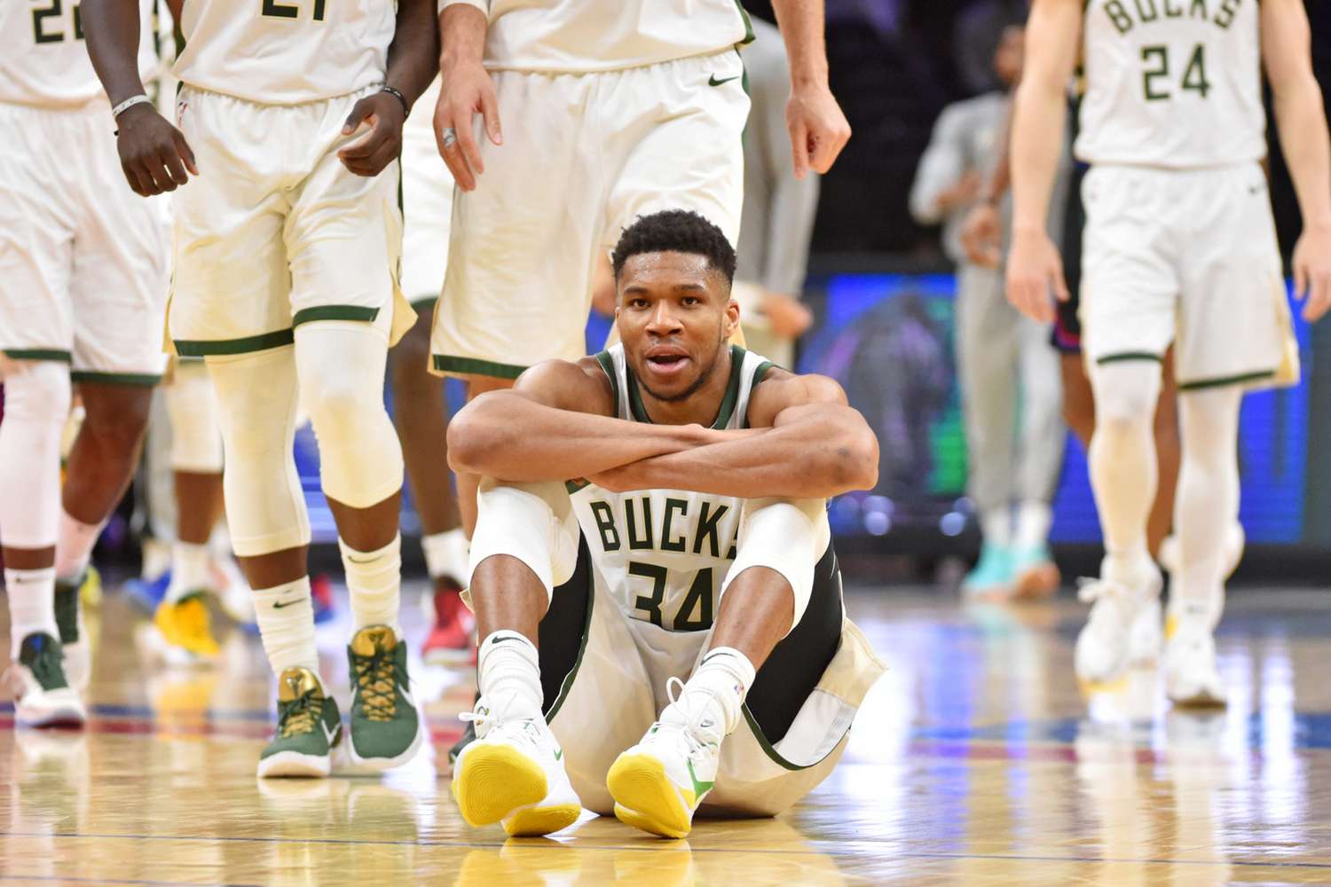 Giannis Antetokounmpo #34 of the Milwaukee Bucks reacts during a game against the Philadelphia 76ers on March 17, 2021