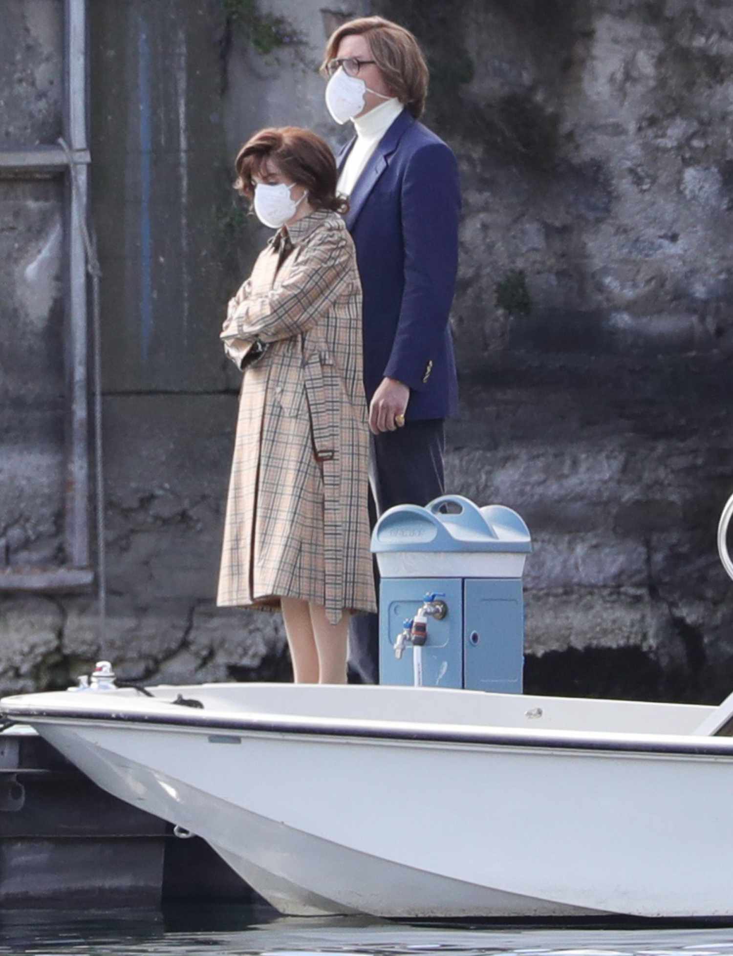 Lady Gaga and Adam Driver are seen filming "House Of Gucci" on March 18, 2021 in Como, Italy