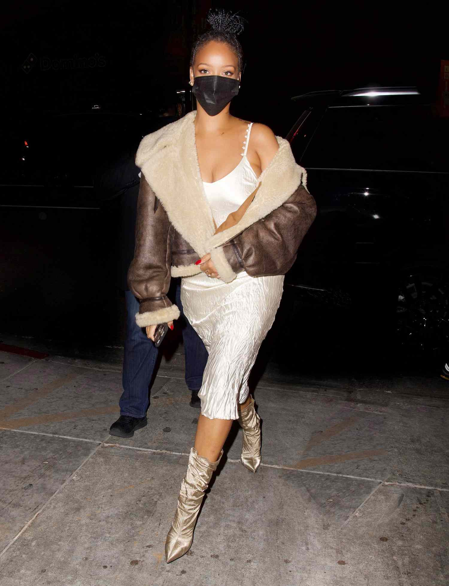 Rihanna Stuns in Satin Dress as She Steps Out for Dinner in Los Angeles