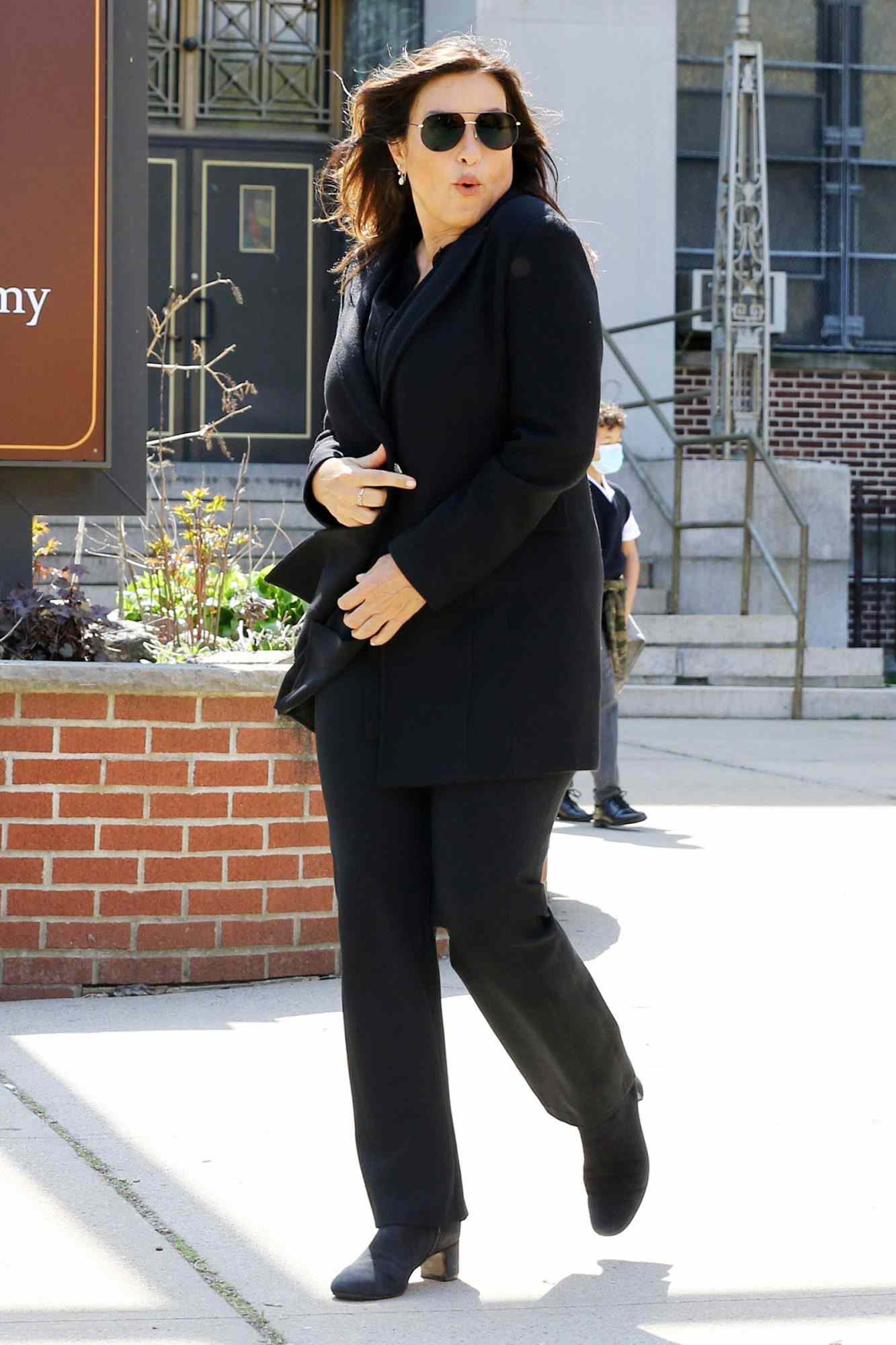 Mariska Hargitay is seen on the set of "Law and Order: Special Victims Unit" on April 20, 2021 in New York City
