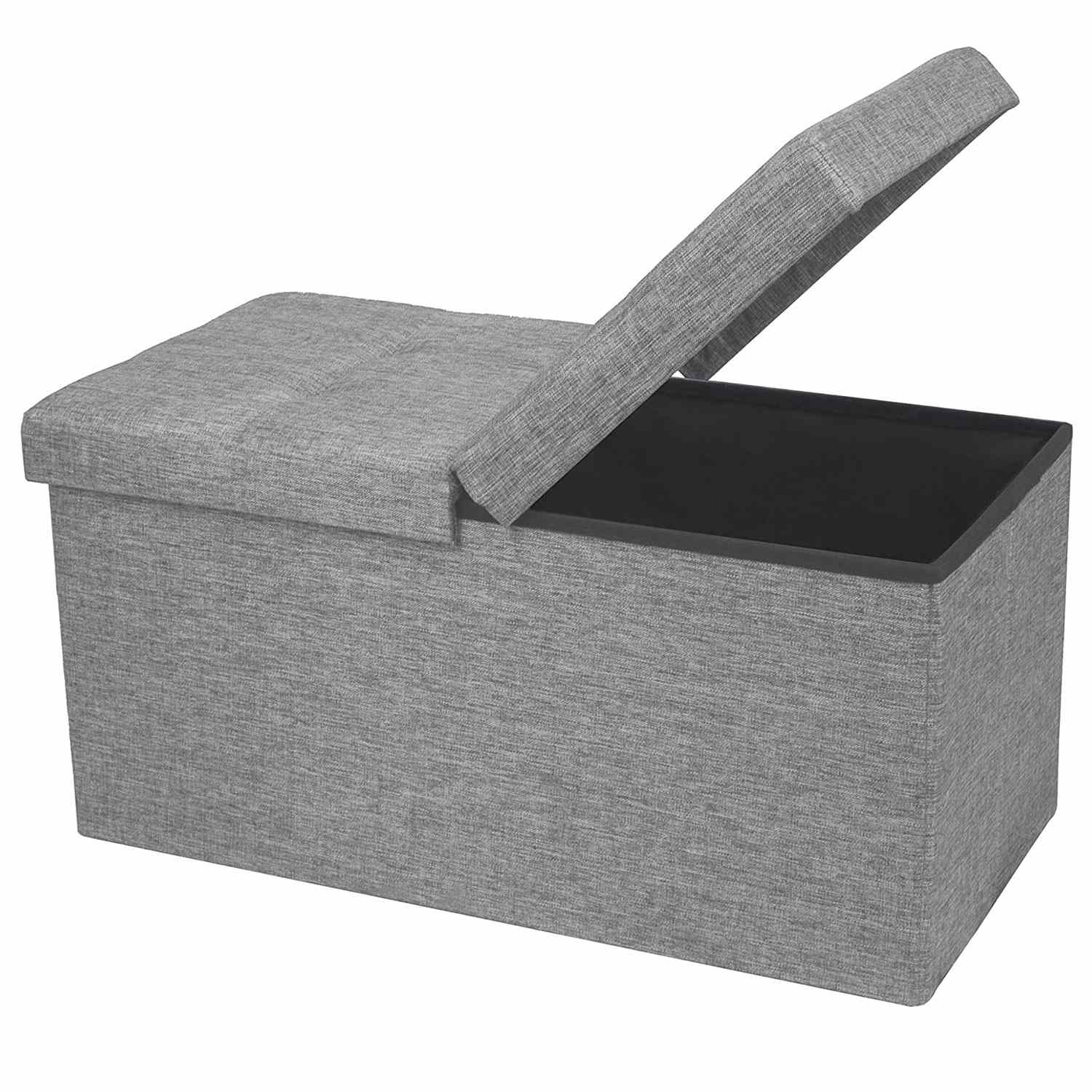 30x15x15 Otto & Ben Folding Toy Box Chest with Smart Lift Top Linen Fabric Ottomans Bench Foot Rest for Bedroom and Living Room Dark Grey