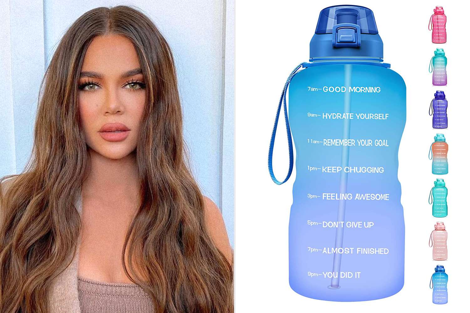 Khloe Kardashian Instagram; Fidus Large 1 Gallon/128oz Motivational Water Bottle