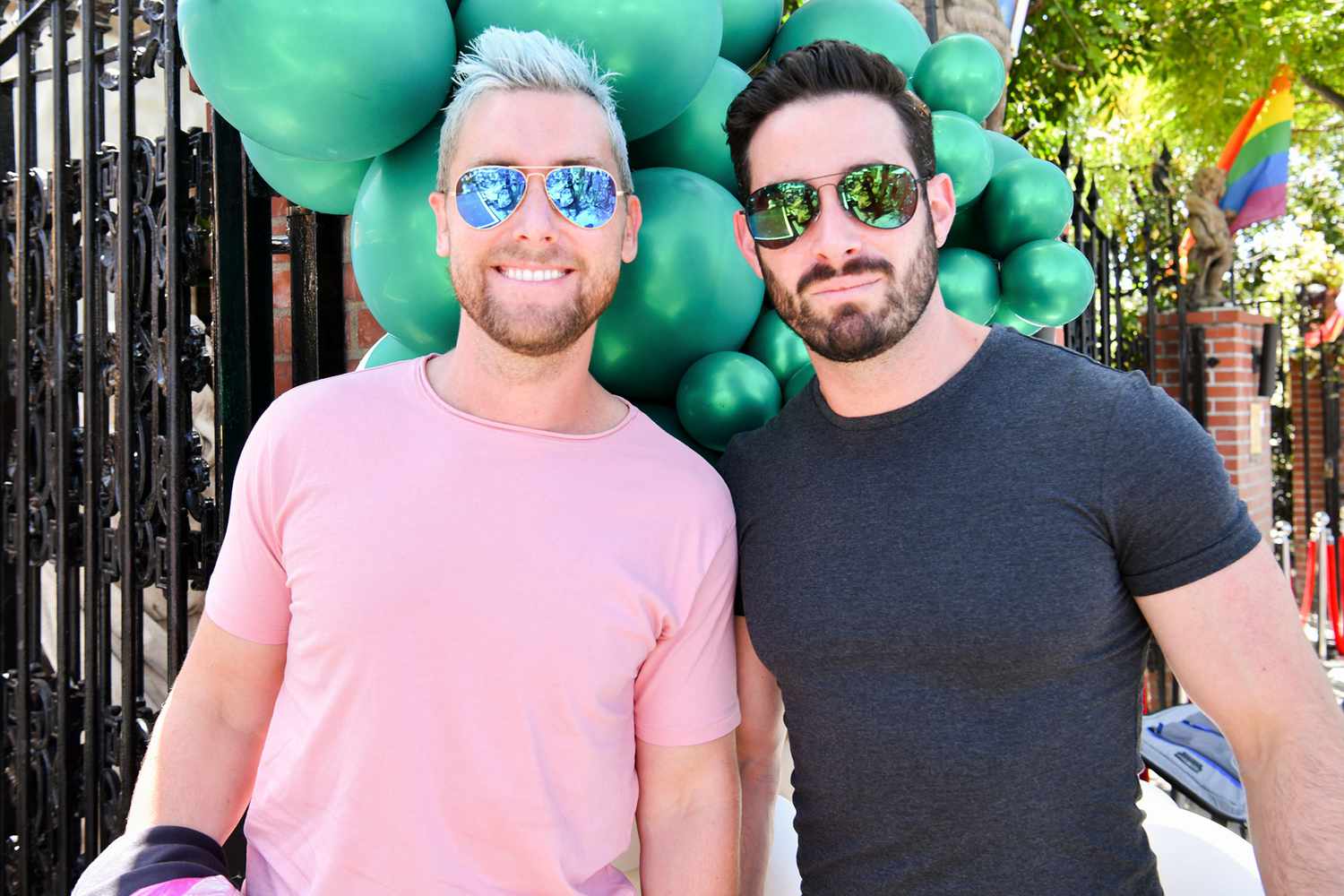 Lance Bass (L) and Michael Turchin attend The Abbey 30th Anniversary Ceremony at The Abbey on May 23, 2021 in West Hollywood, California