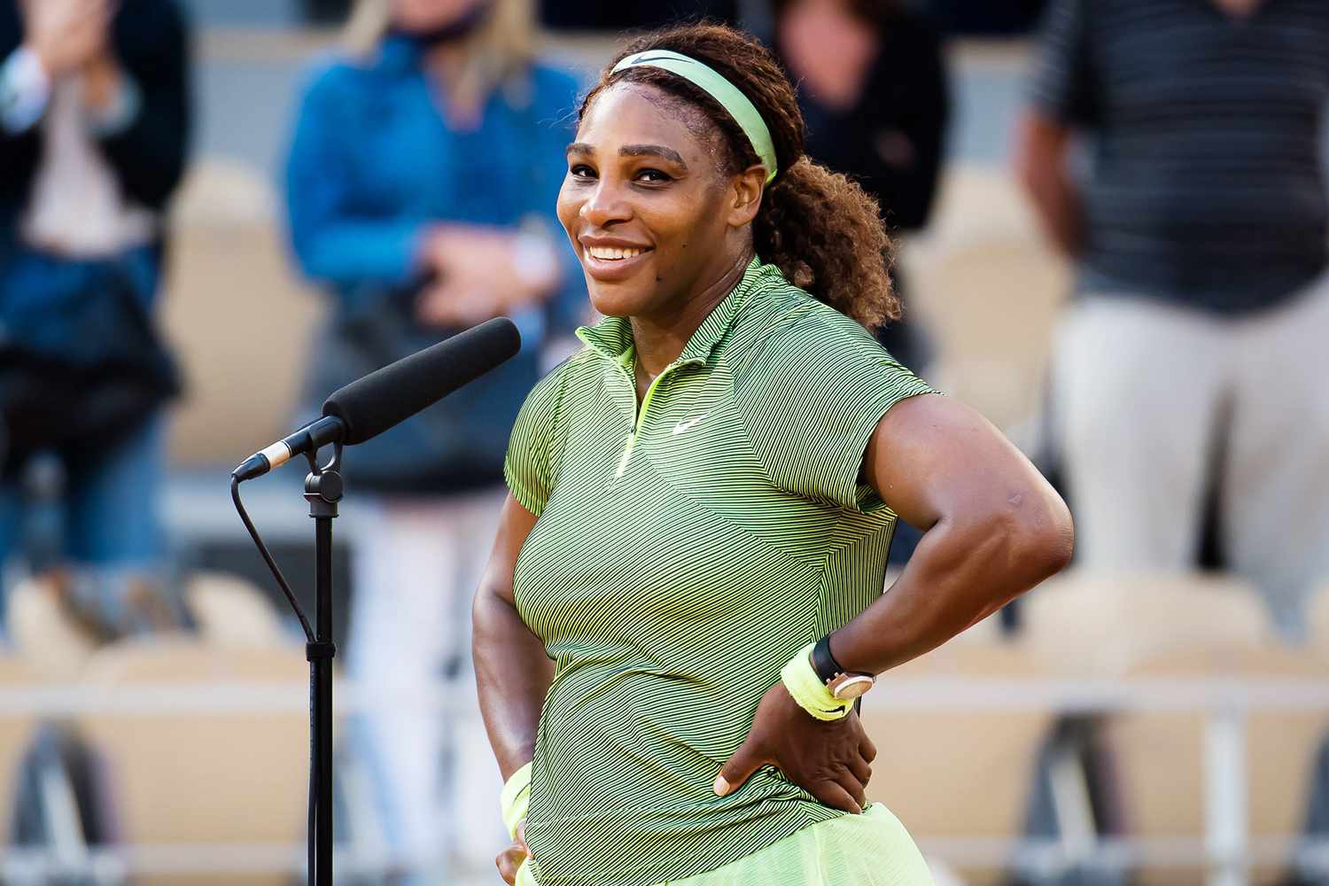 Serena Williams of the United States after winning her second-round match at the 2021 Roland Garros Grand Slam Tournament French Open Tennis