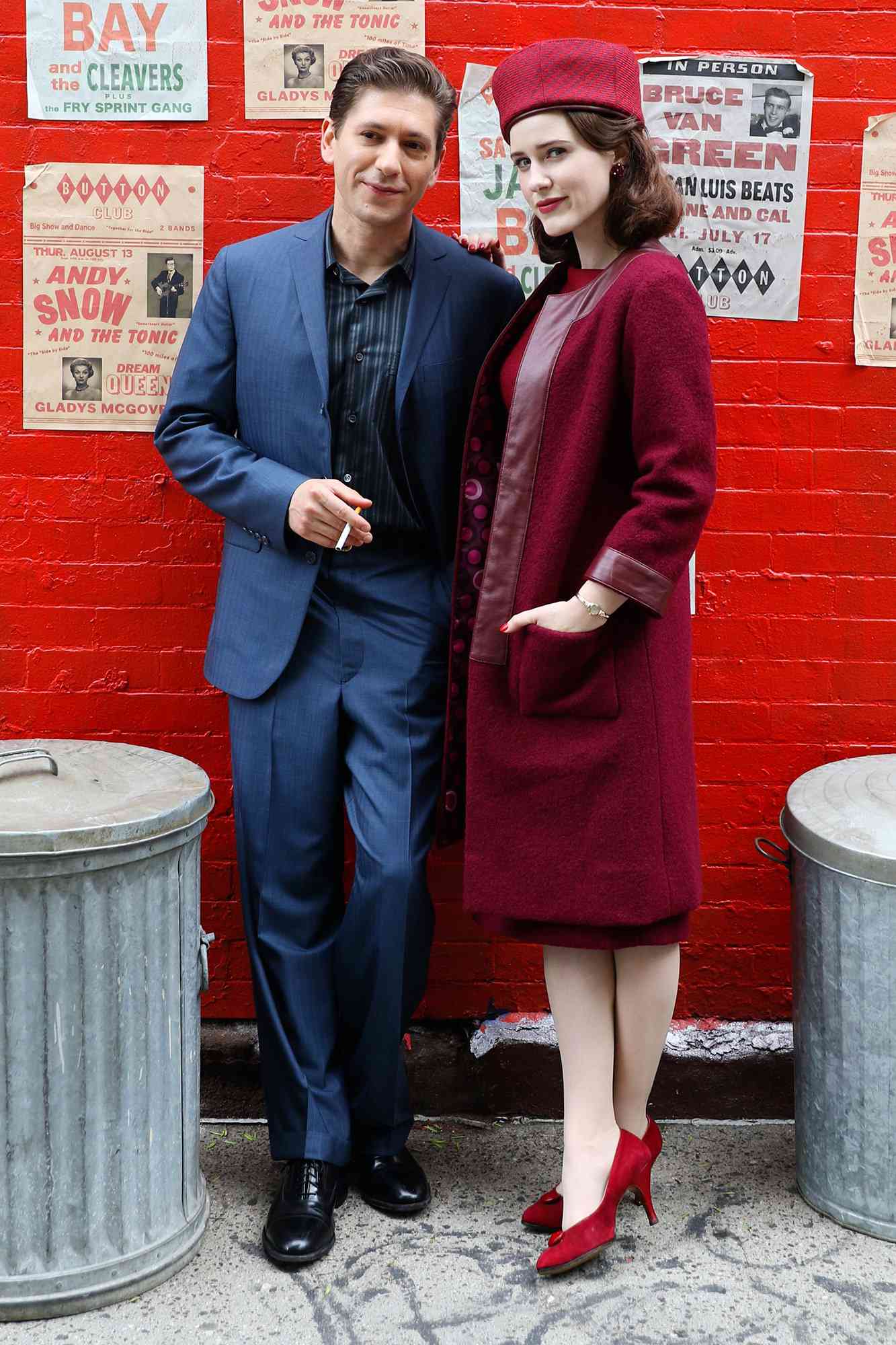 Michael Zegen and Rachel Brosnahan are seen on the set of "The Marvelous Mrs Maisel" on June 04, 2021 in New York City