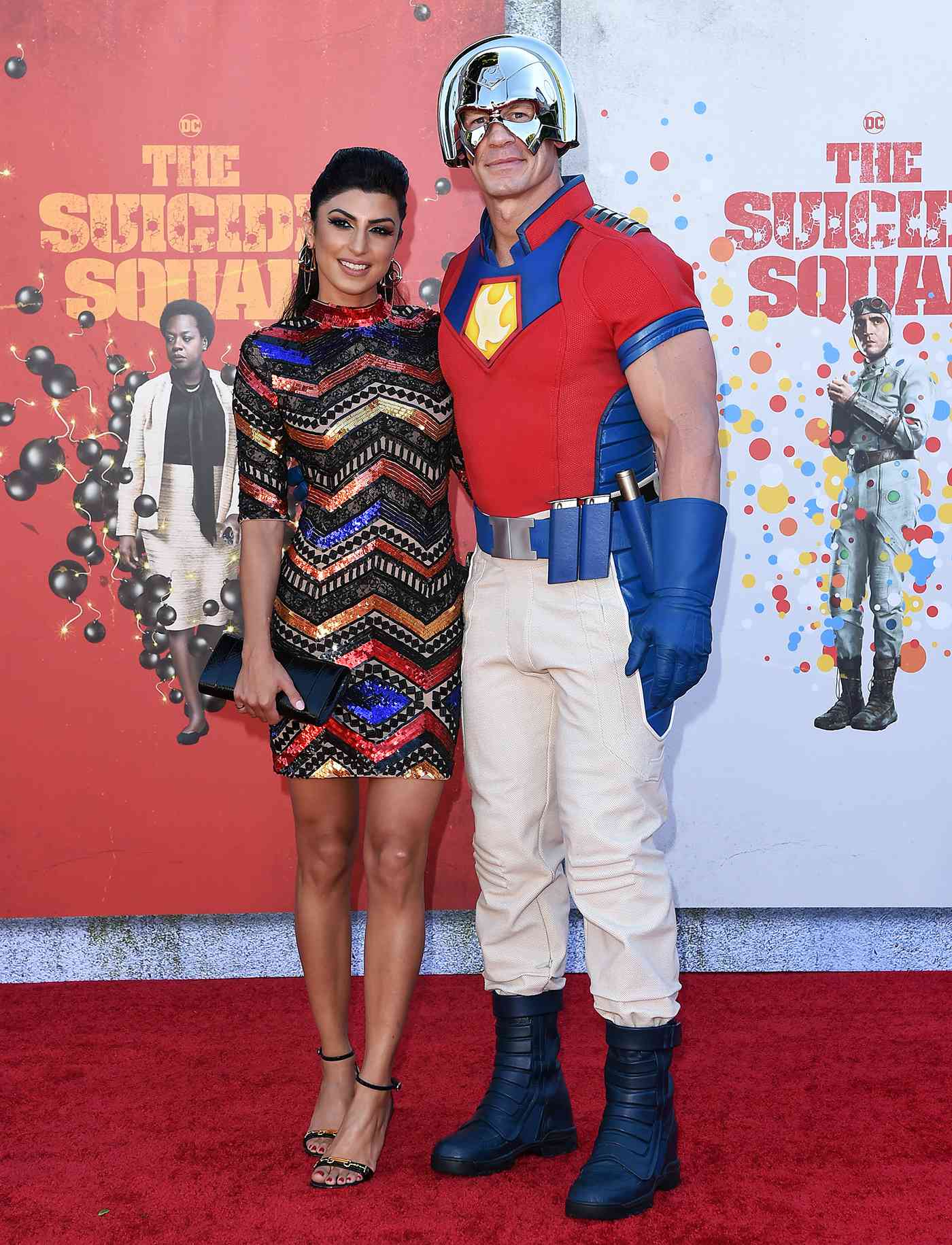 Shay Shariatzadeh and John Cena attend Warner Bros. Premiere of "The Suicide Squad" at The Landmark Westwood on August 02, 2021 in Los Angeles, California.