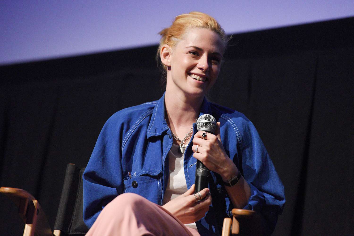 Kristen Stewart speaks on stage after a screening of "Spencer" at the Telluride Film Festival on September 06, 2021 in Telluride, Colorado