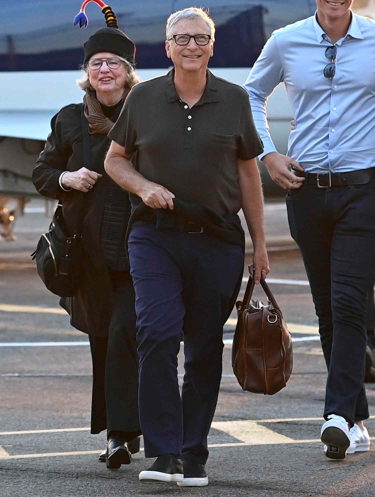 Bill Gates is all smiles with family members while arriving at the Heliport in New York City