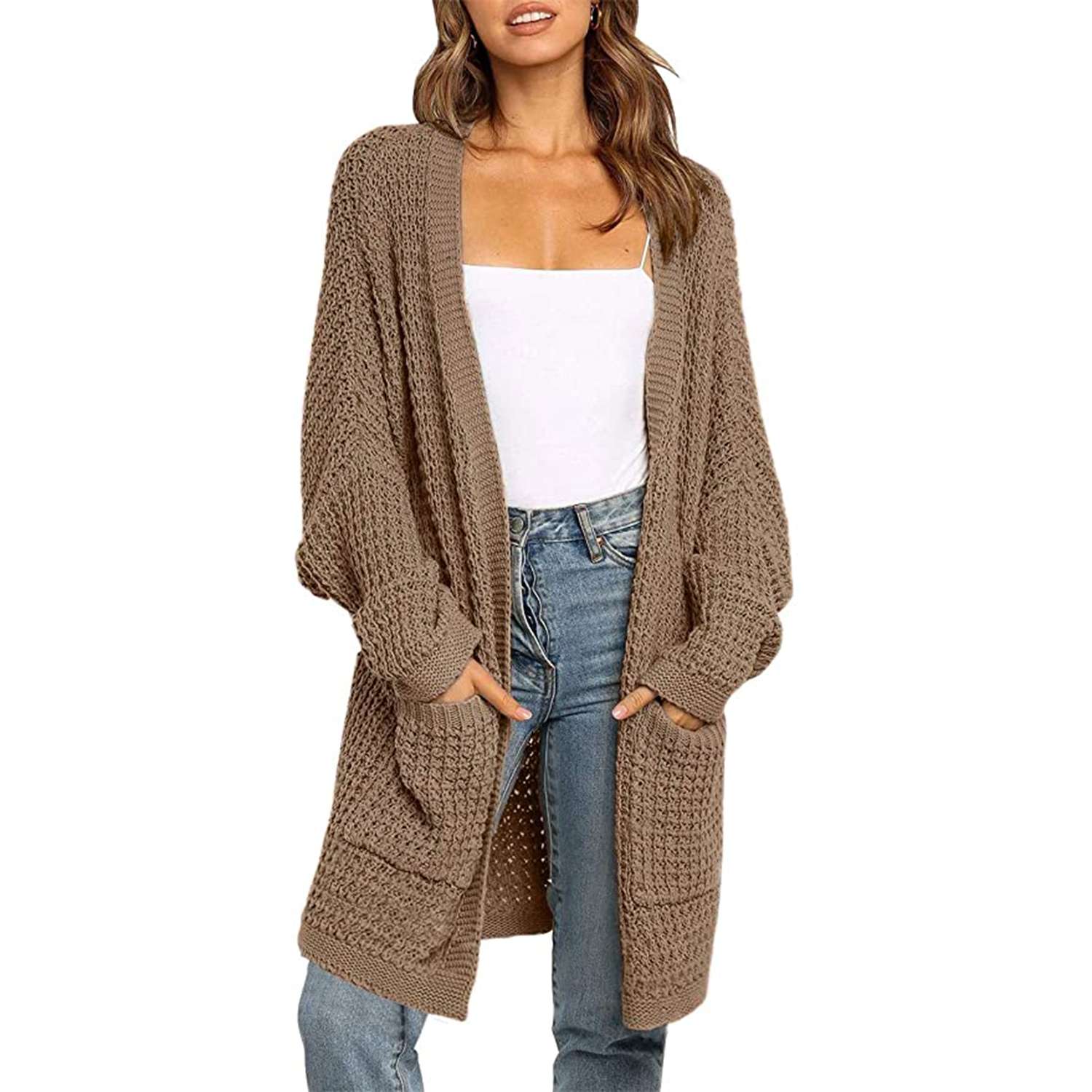 Womens Plus Size Open Front Oversized Long Cardigans Lightweight Pocket Sweater Outwear