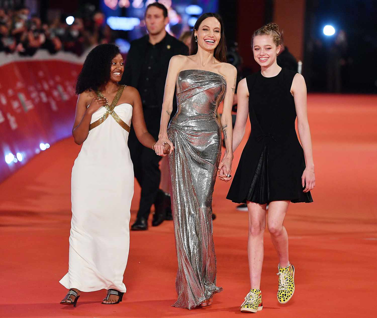 Zahara Marley Jolie-Pitt, Angelina Jolie and Shiloh Jolie-Pitt attend the red carpet of the movie "Eternals" during the 16th Rome Film Fest 2021 on October 24, 2021 in Rome, Italy.