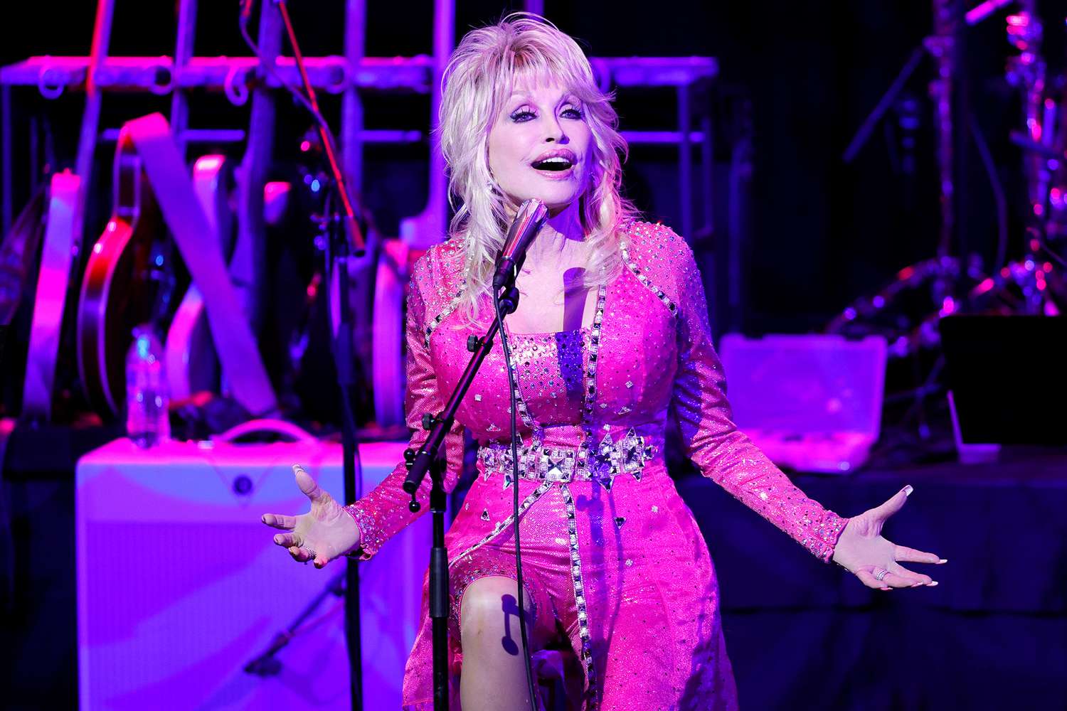 Dolly Parton performs at the 2021 Kiss Breast Cancer Goodbye Concert at CMA Theater at the Country Music Hall of Fame and Museum on October 24, 2021 in Nashville, Tennessee