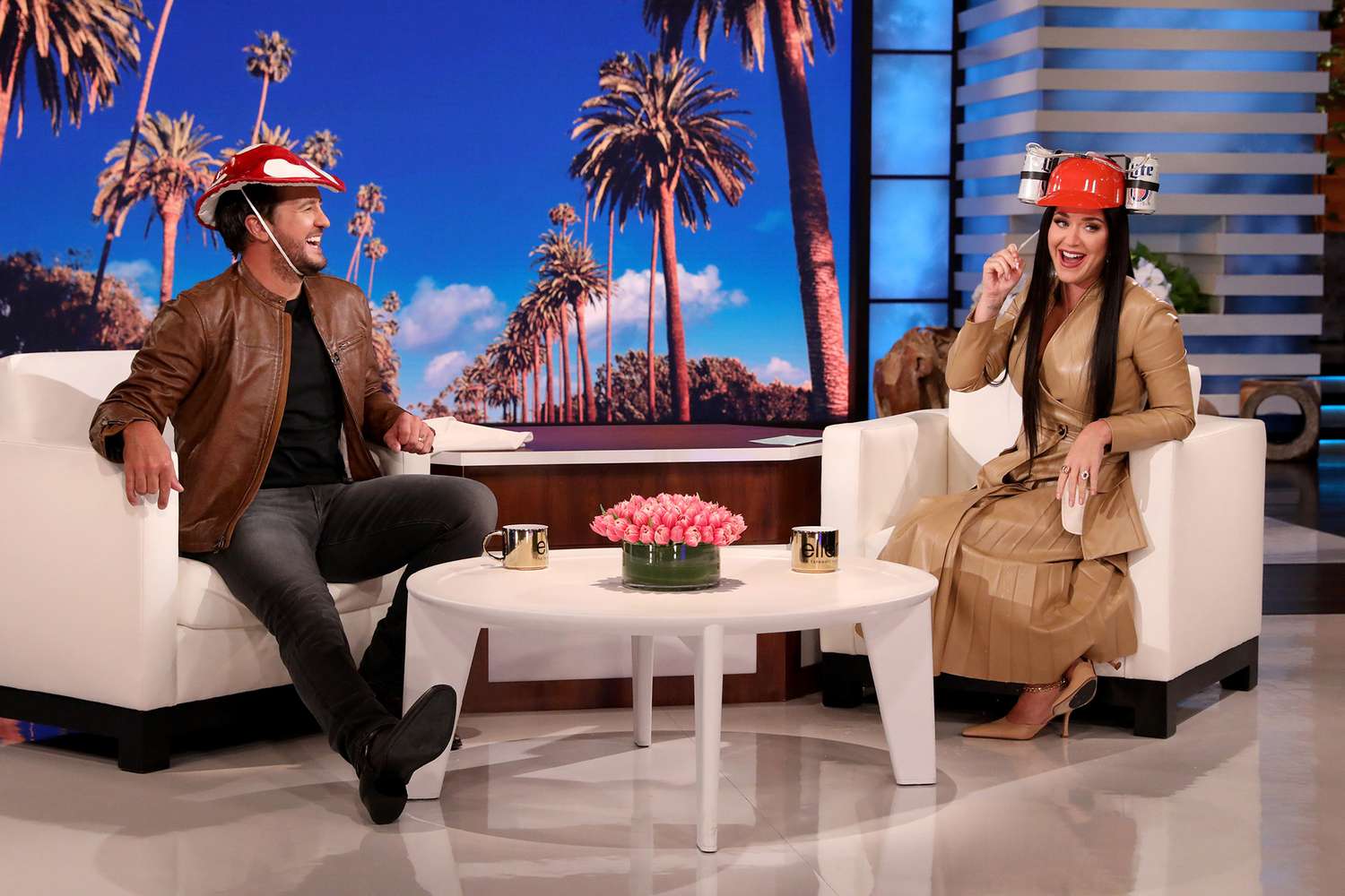 International superstar Katy Perry fills in as guest host on “The Ellen DeGeneres Show,” airing on her birthday, Monday, October 25. The new mom explains how life with her one-year-old daughter, Daisy, is similar to being a pop star. Then, Katy welcomes her “American Idol” co-star Luke Bryan. Since they both have Las Vegas residencies, they share the taglines that best encapsulate their shows. The country singer also reveals he’s a huge fan of Elvis Presley and shows off his best impression of the music icon. Plus, Katy and Luke surprise each other with fun hats to wear to each other’s concerts! In this photo released by Warner Bros., a taping of "The Ellen DeGeneres Show" is seen at the Warner Bros. lot in Burbank, Calif. (Photo by Michael Rozman/Warner Bros.)
